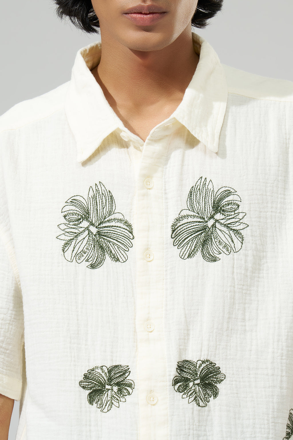 Off-White Textured Embroidered Shirt for Men - Image 2