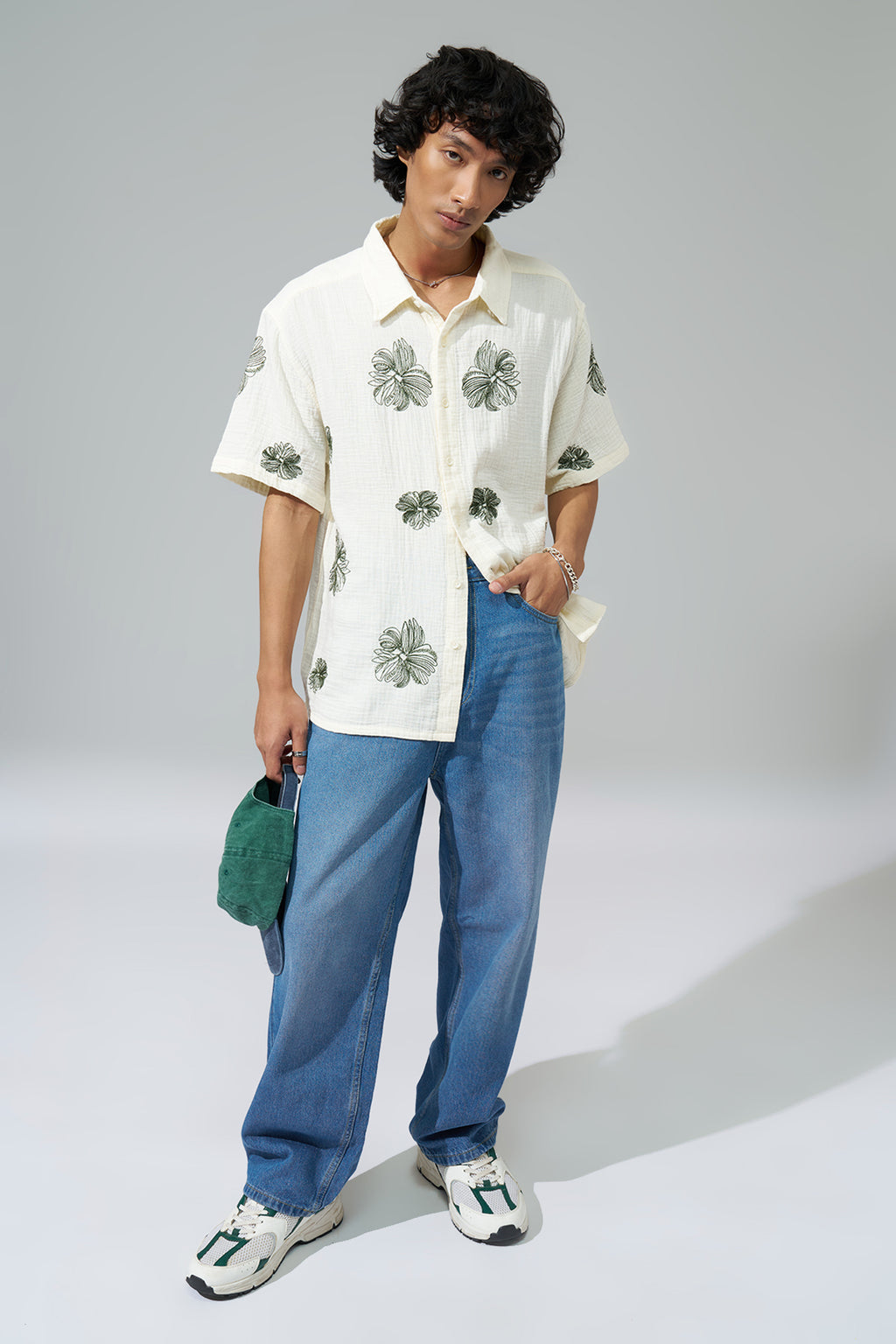 Off-White Textured Embroidered Shirt for Men - Image 6