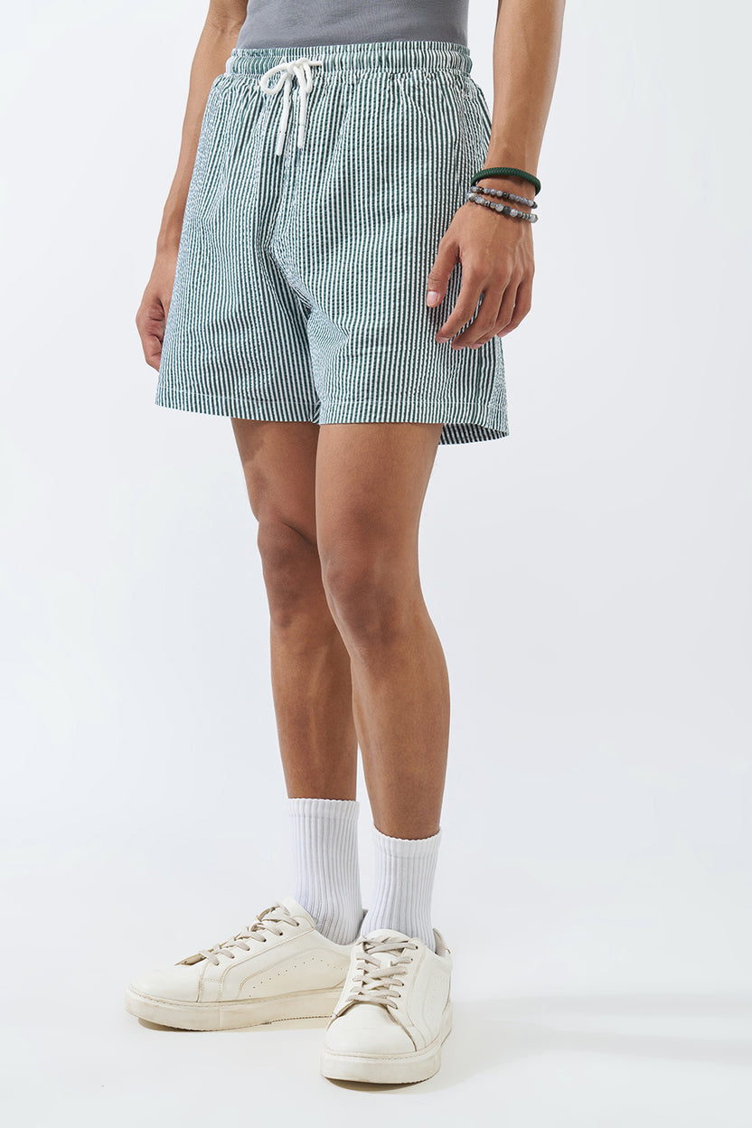 Green Striped Regular Fit Shorts - Image 4