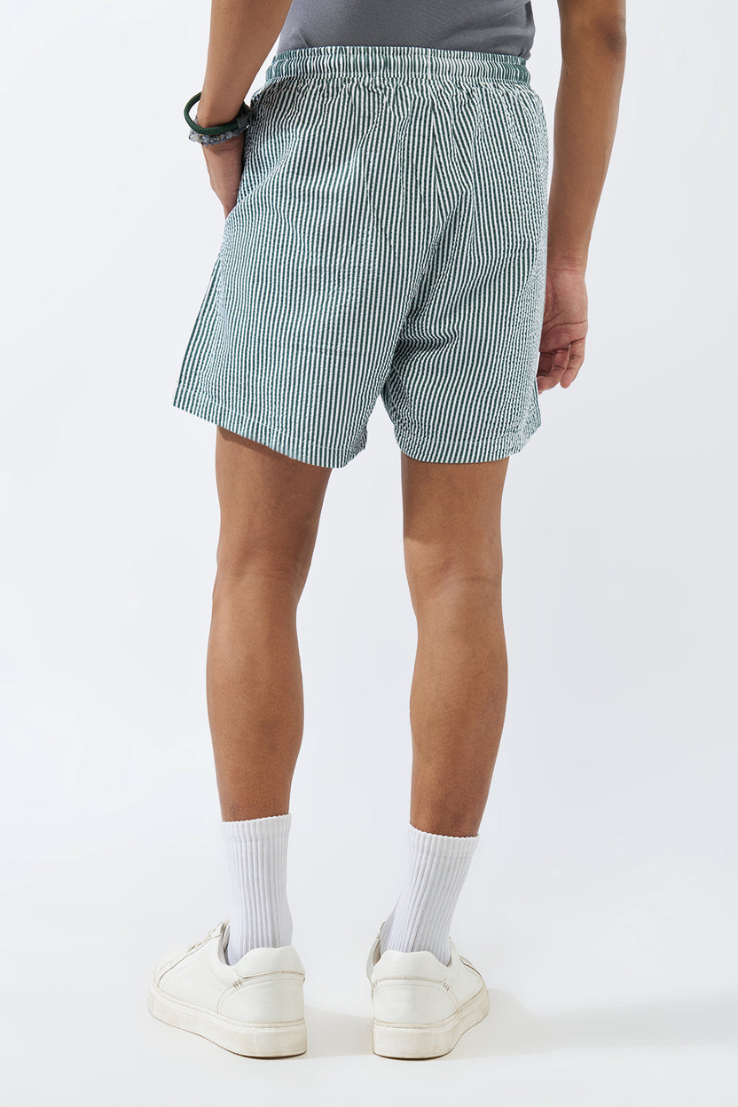 Green Striped Regular Fit Shorts - Image 5