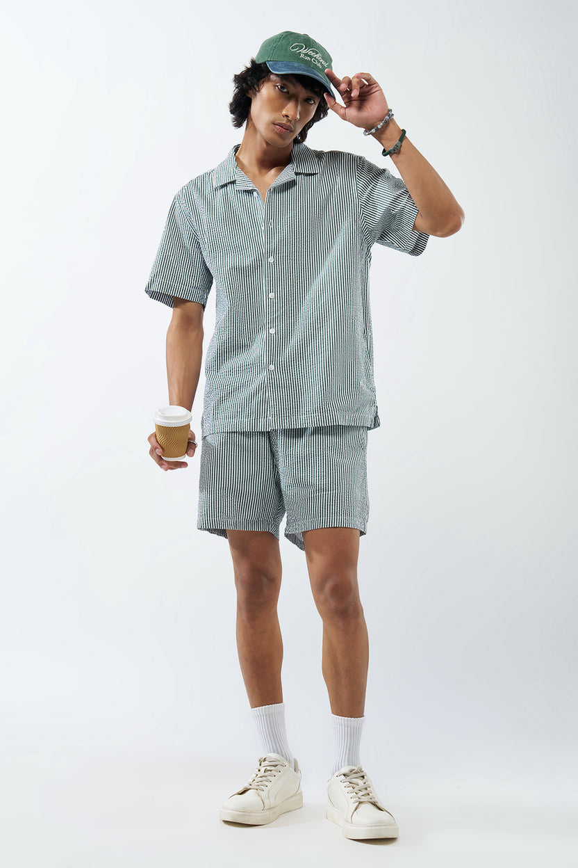 Green Striped Regular Fit Shorts - Image 6