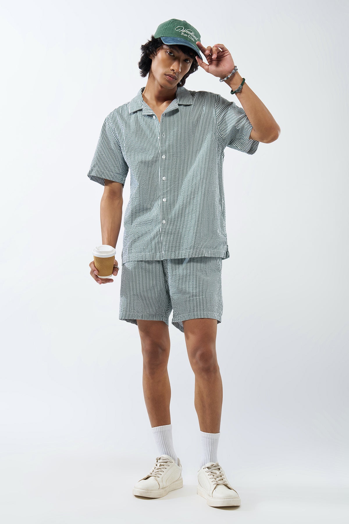 Green Striped Regular Fit Shorts for Men - Image 6