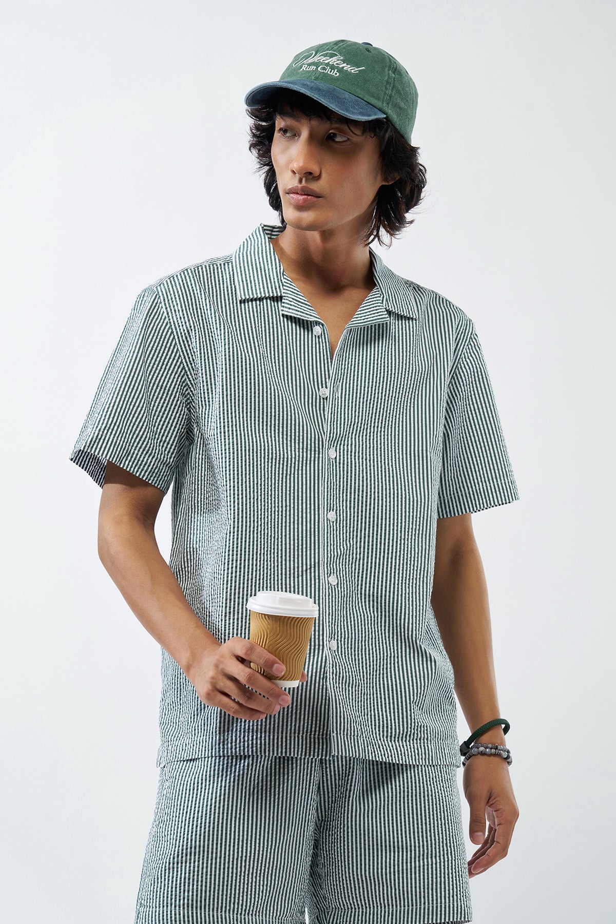 Green Striped Relaxed Fit Shirt for Men - Image 1