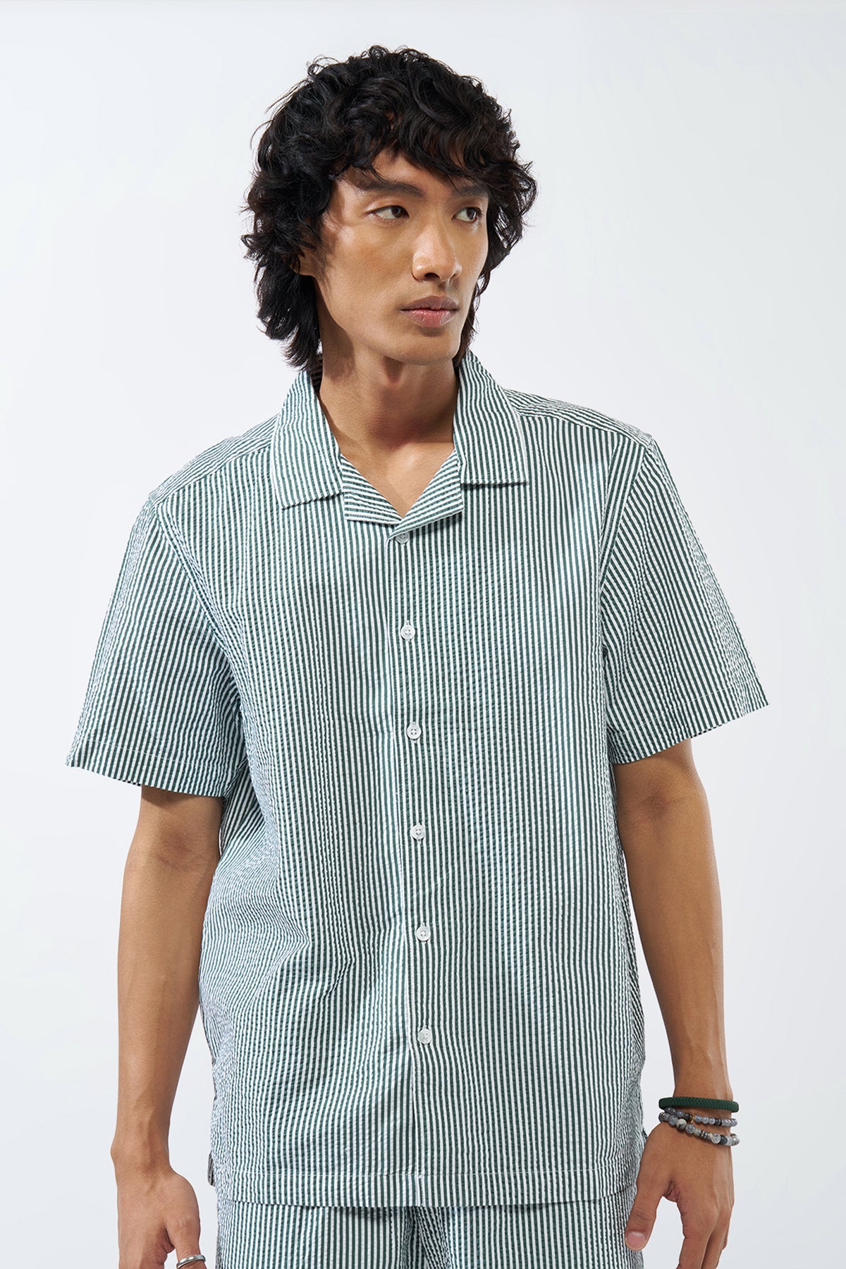 Green Striped Relaxed Fit Shirt for Men - Image 2