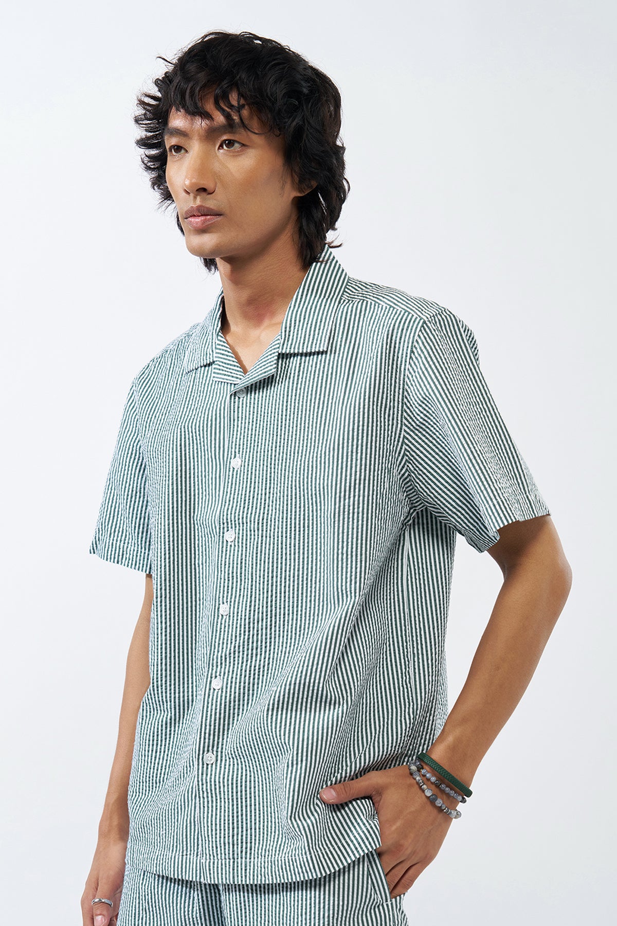 Green Striped Relaxed Fit Shirt for Men - Image 4