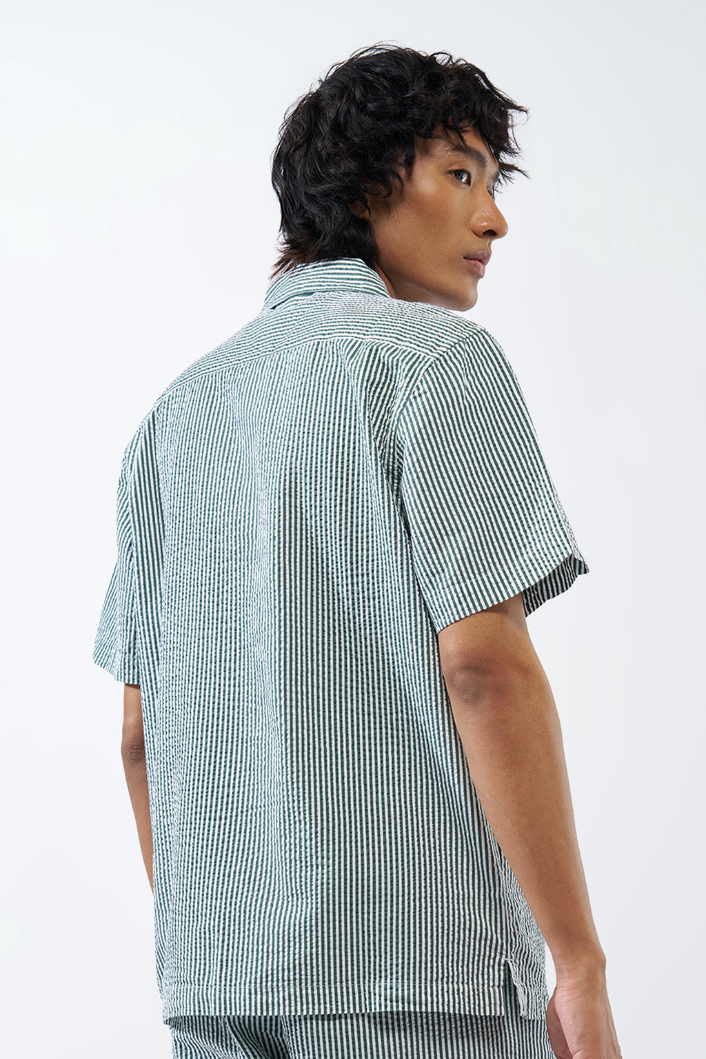 Green Striped Relaxed Fit Shirt for Men - Image 5