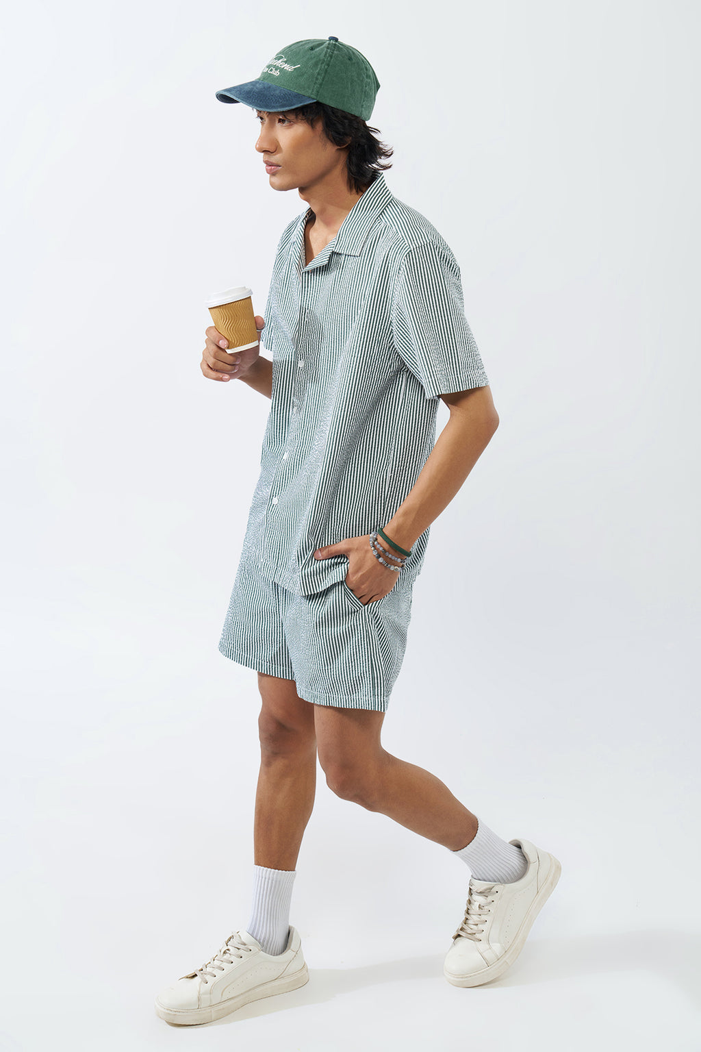 Green Striped Relaxed Fit Shirt for Men - Image 6