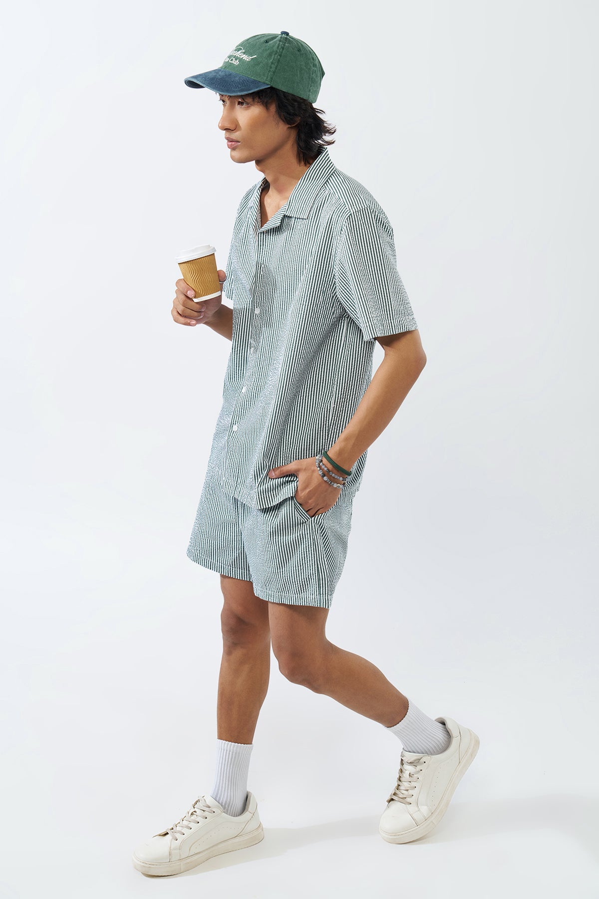 Green Striped Relaxed Fit Shirt for Men - Image 6