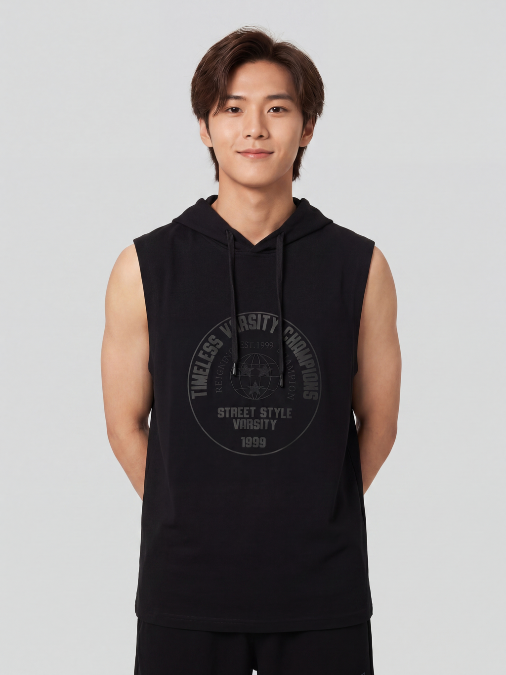 Black Relaxed Fit Hooded T-Shirt for Men - Image 2