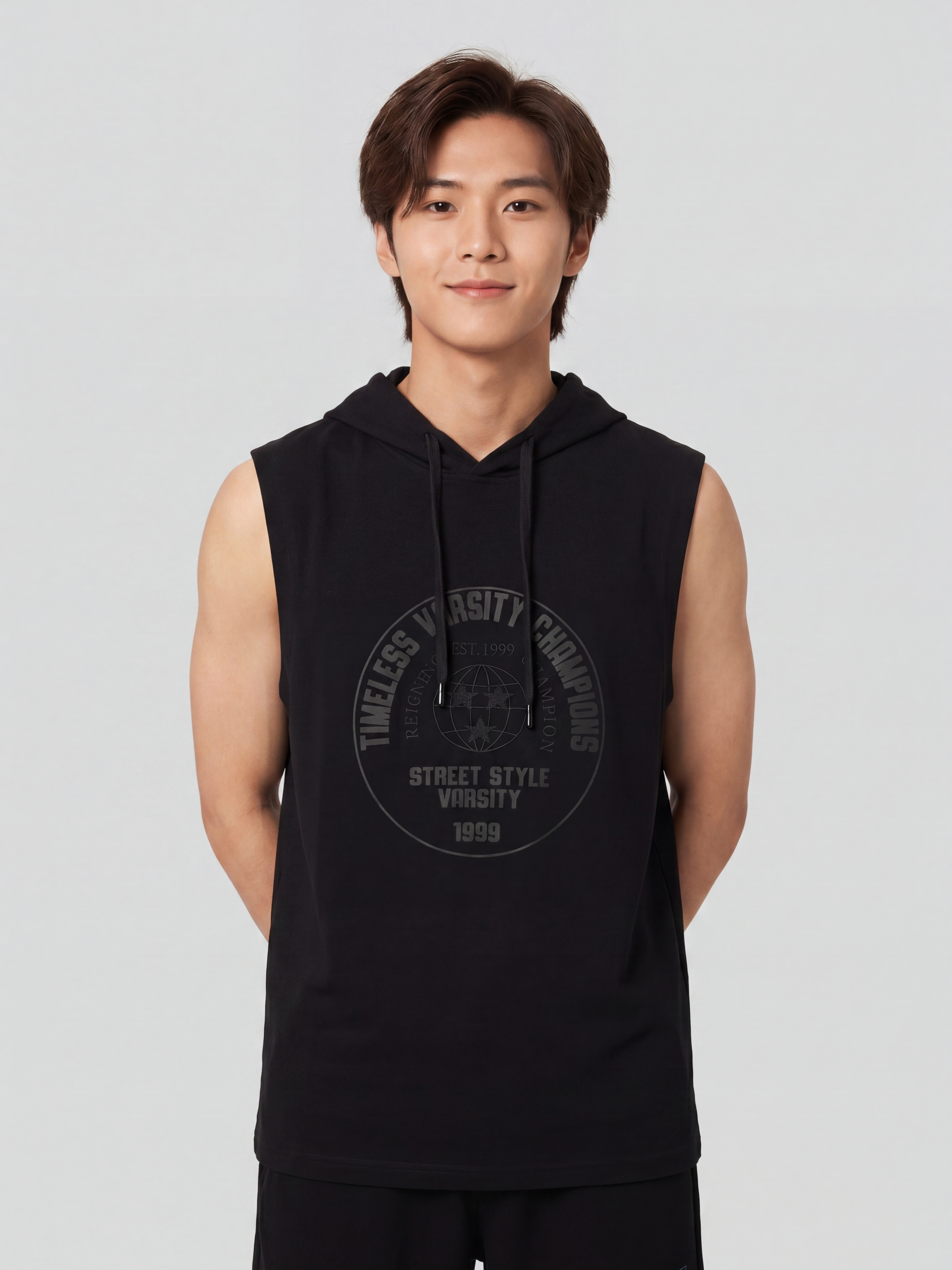 Black Relaxed Fit Hooded T-Shirt for Men - Image 2