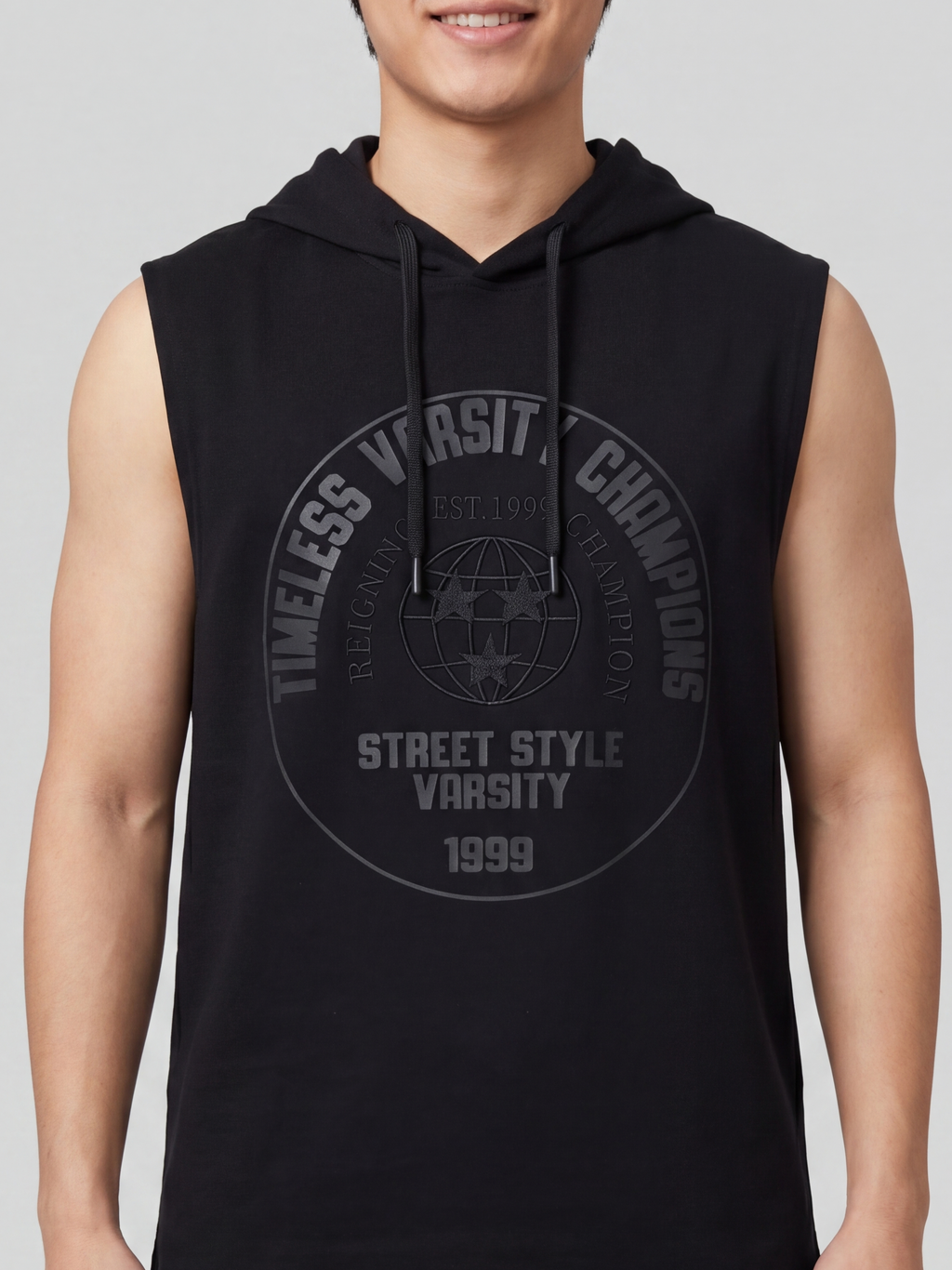 Black Relaxed Fit Hooded T-Shirt for Men - Image 3