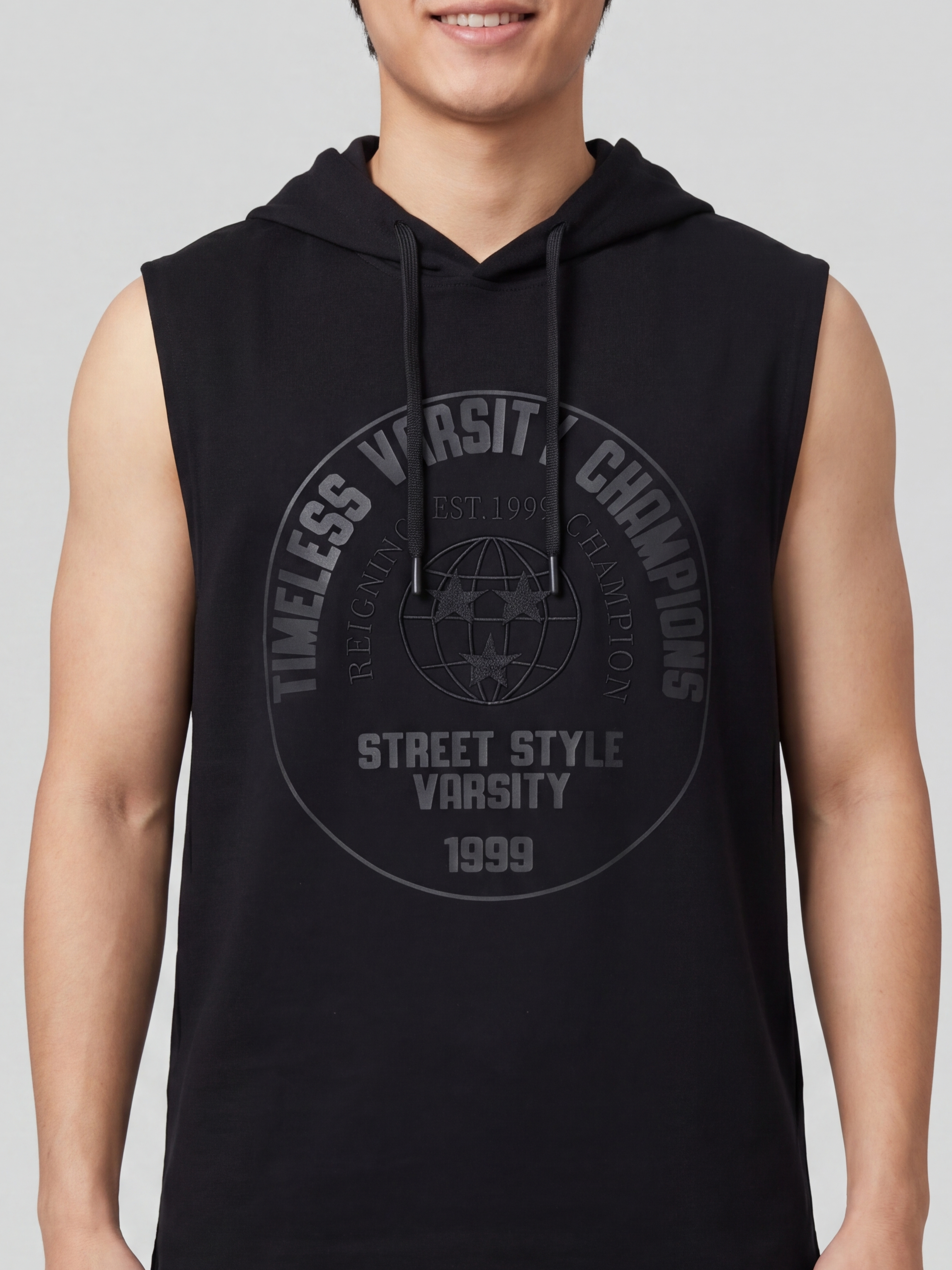 Black Relaxed Fit Hooded T-Shirt for Men - Image 3