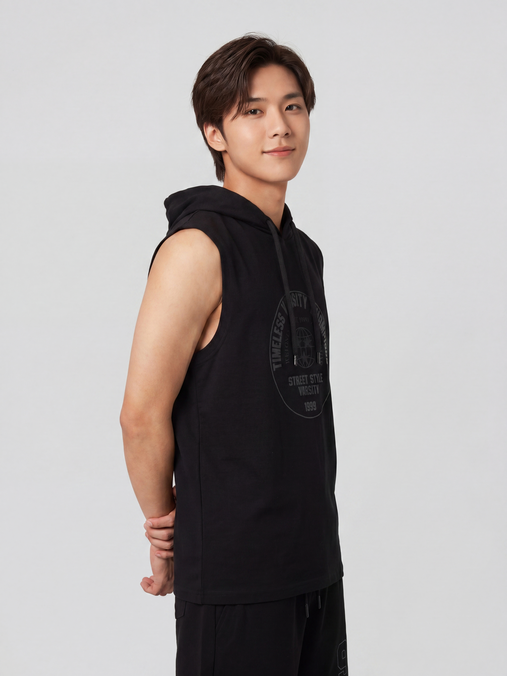 Black Relaxed Fit Hooded T-Shirt for Men - Image 4