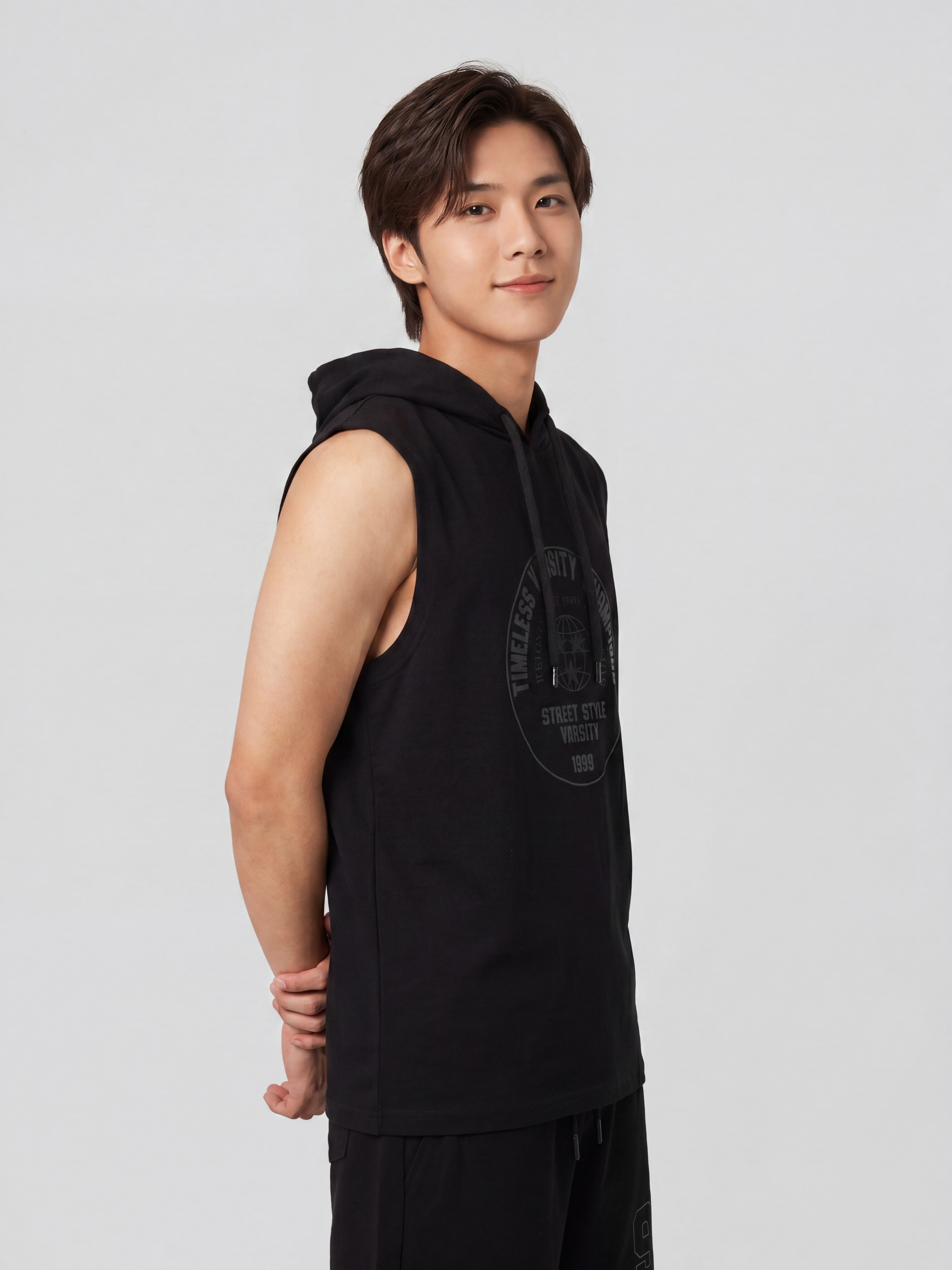 Black Relaxed Fit Hooded T-Shirt for Men - Image 4