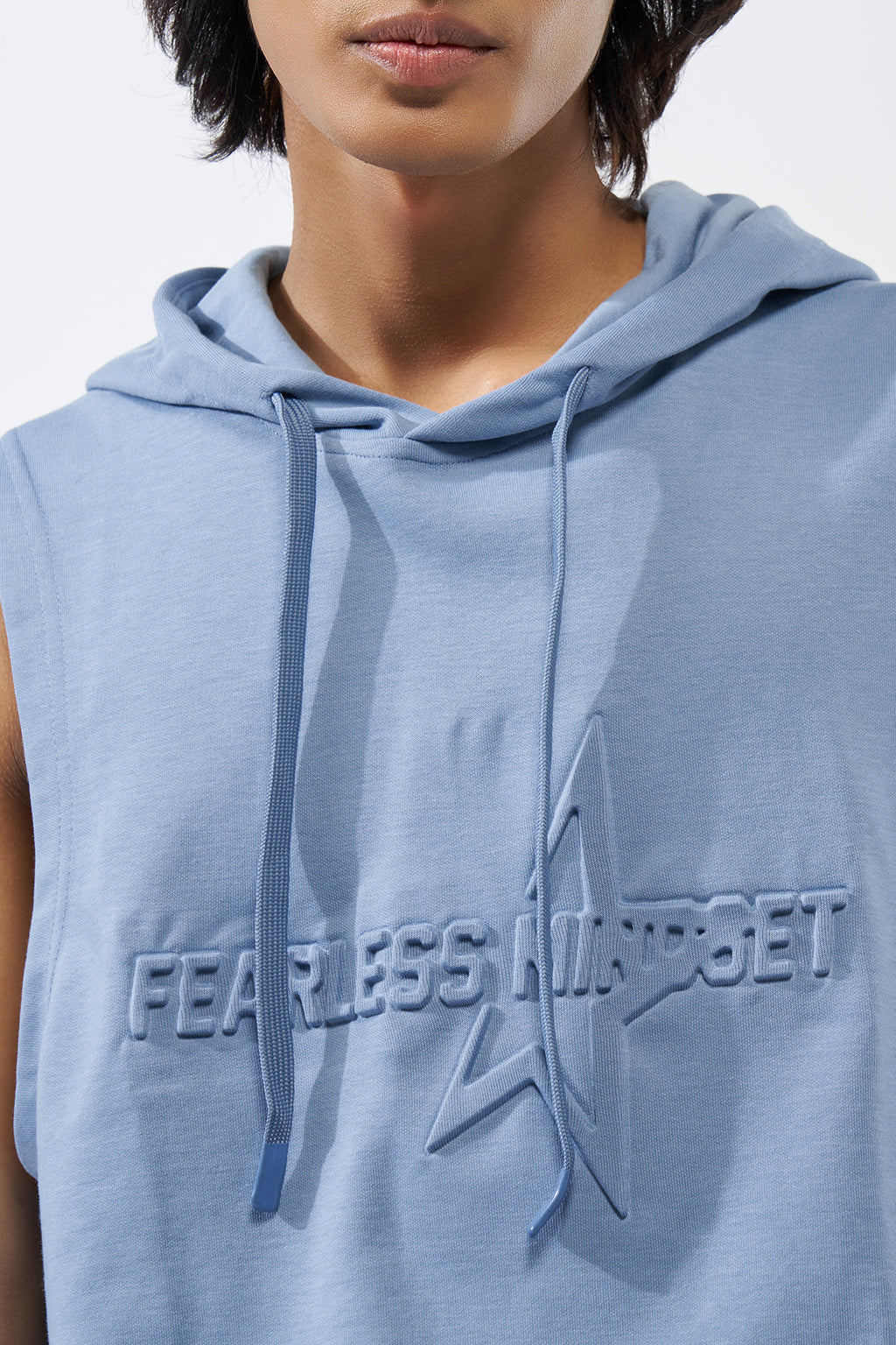 Blue Embossed Regular Fit Hooded T-Shirt for Men - Image 3