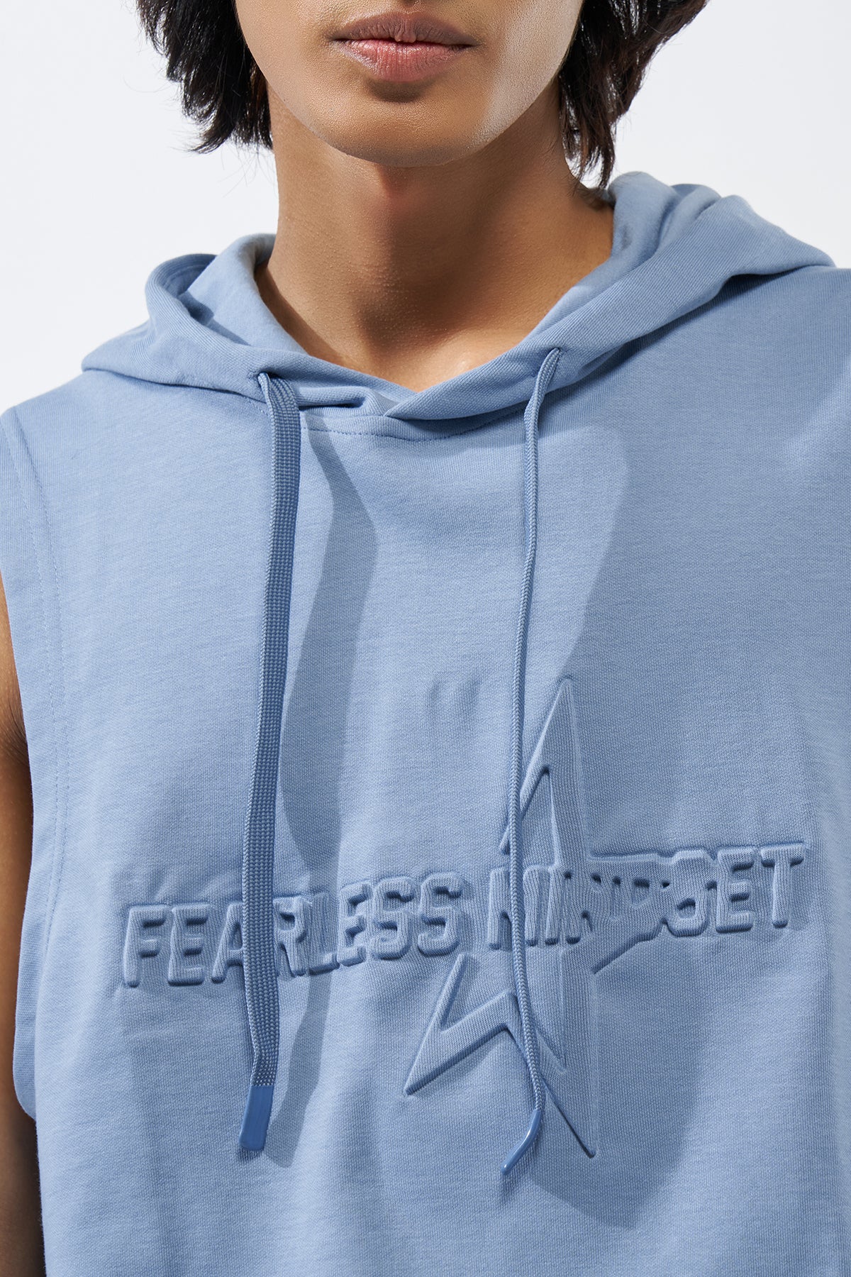 Blue Embossed Regular Fit Hooded T-Shirt for Men - Image 3