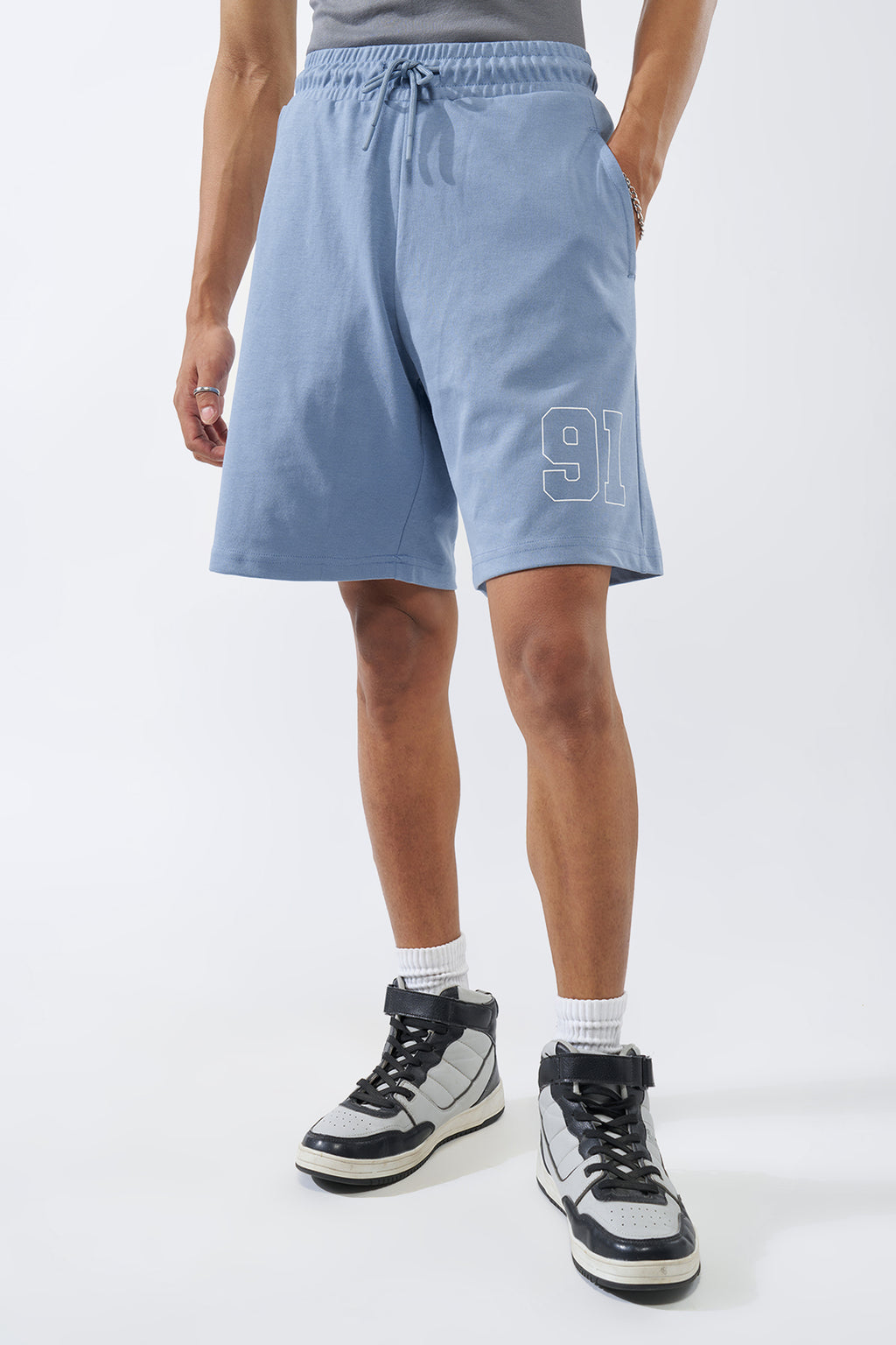 Blue Printed Regular Fit Shorts for Men - Image 2