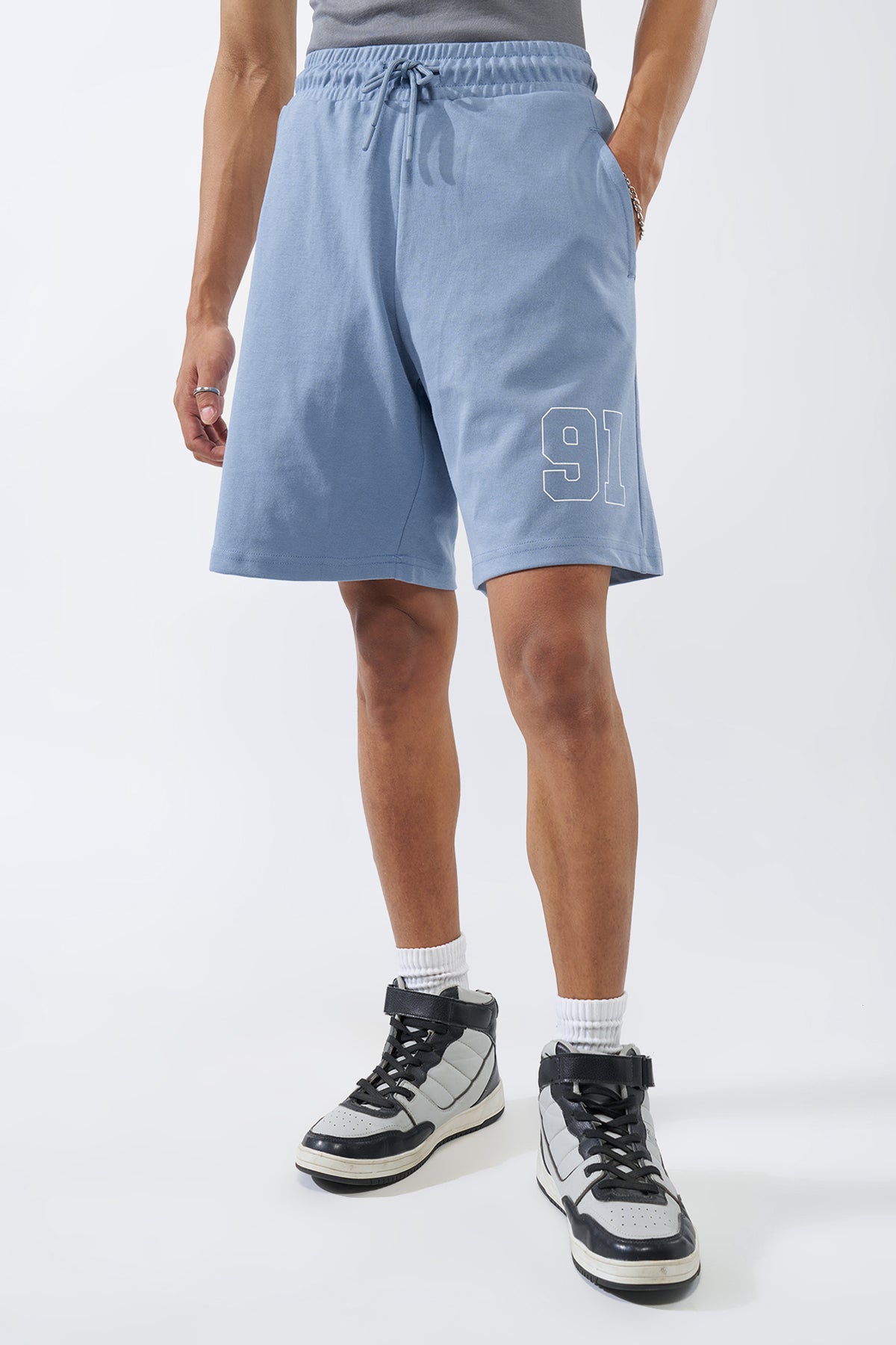 Blue Printed Regular Fit Shorts for Men - Image 2