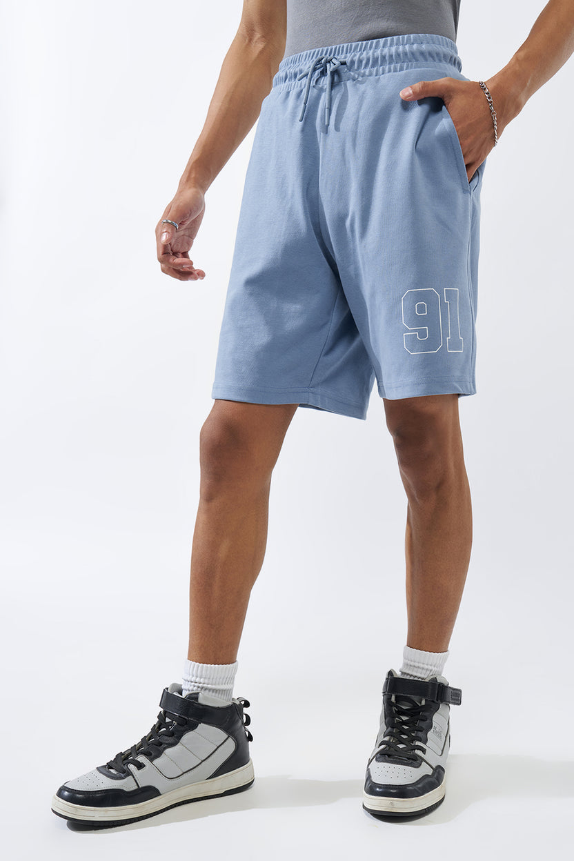 Blue Printed Regular Fit Shorts - Image 4