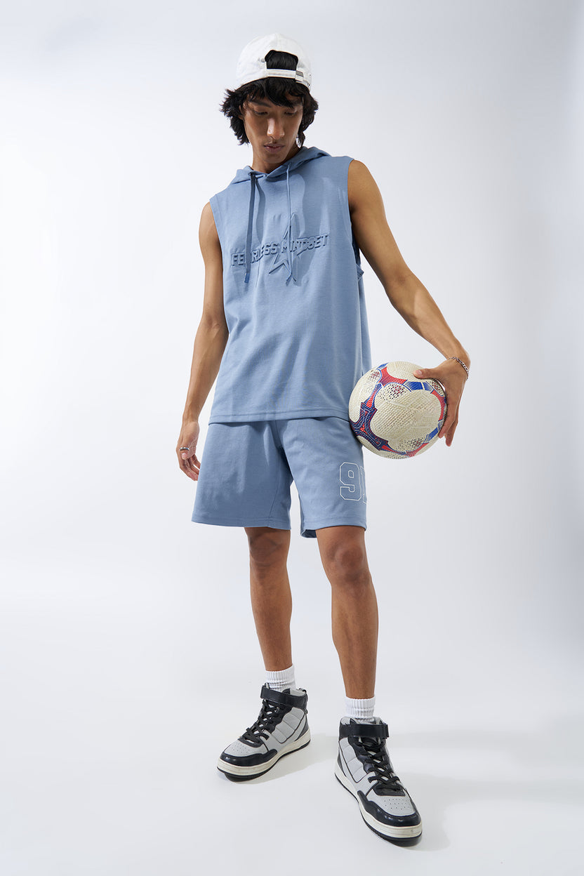Blue Printed Regular Fit Shorts - Image 6