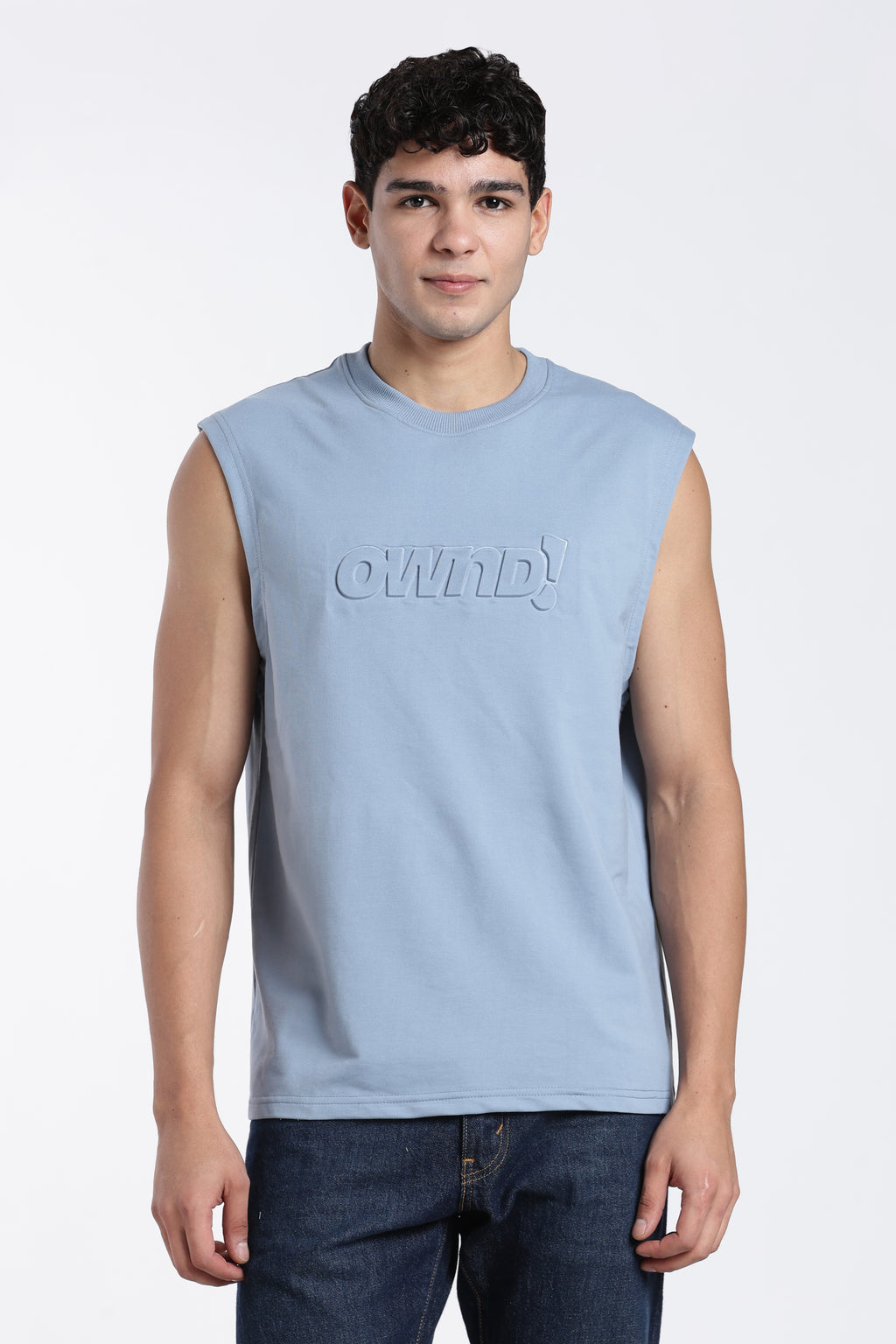 Blue Embossed Regular Fit T-Shirt for Men - Image 2