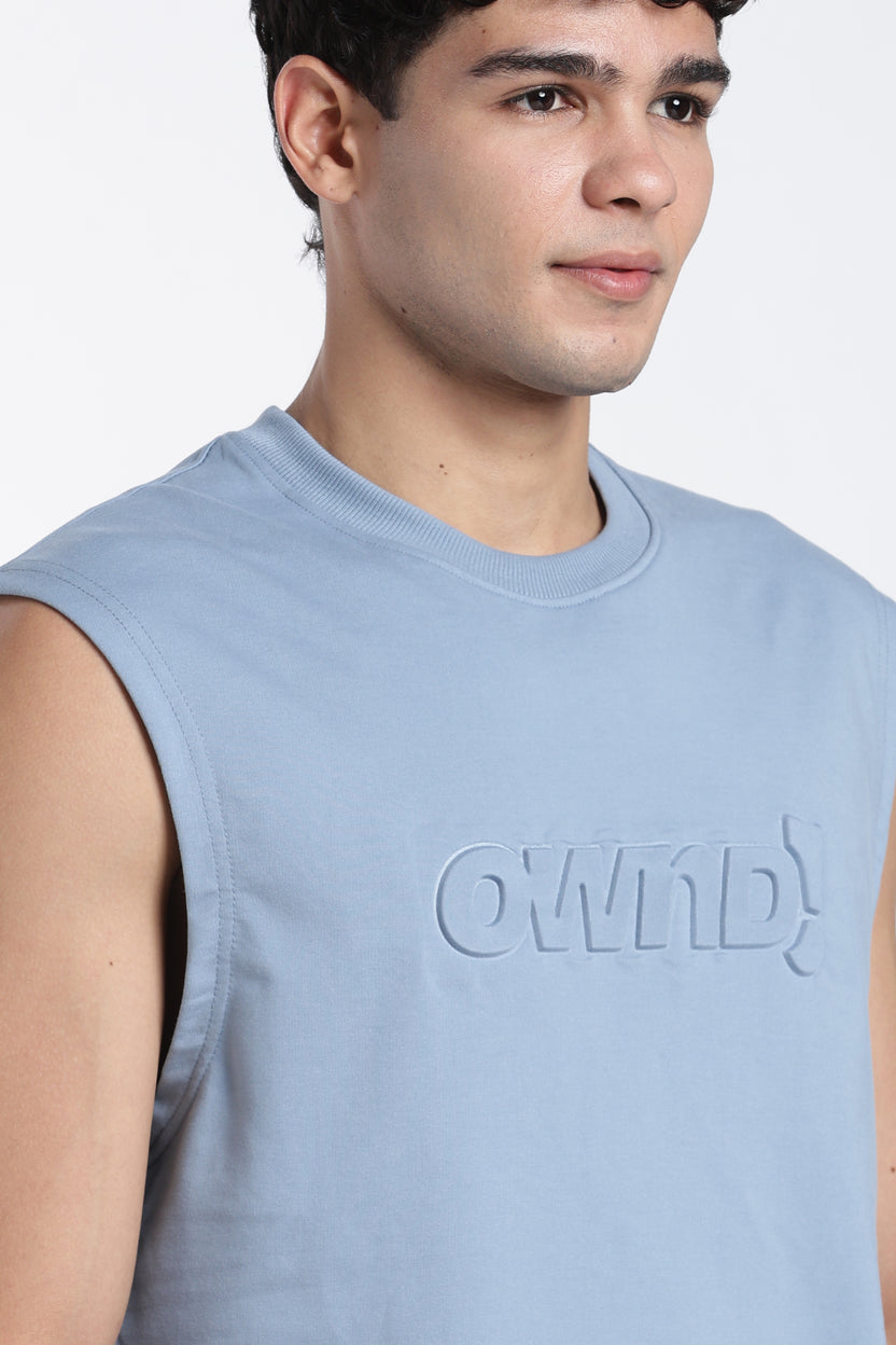 Blue Embossed Regular Fit T-Shirt For Men - Image 3