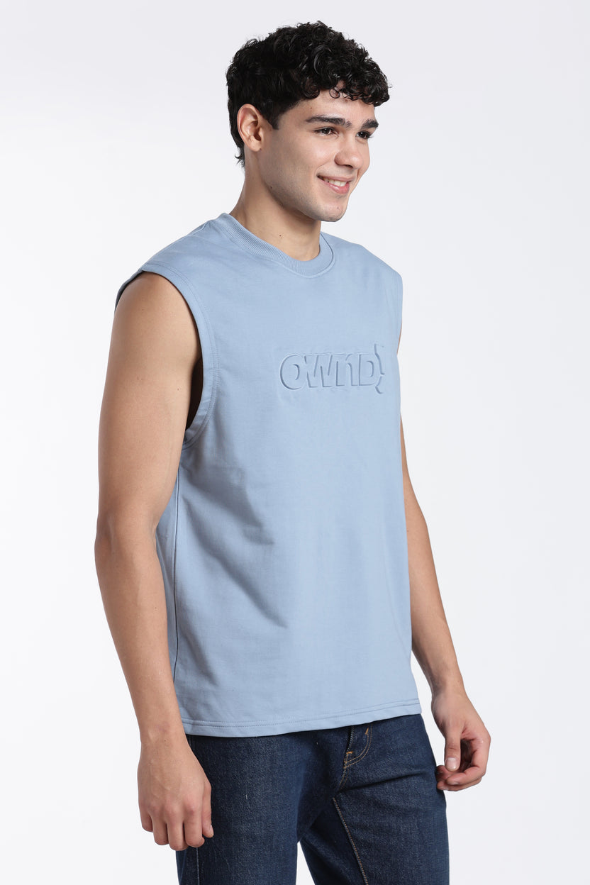 Blue Embossed Regular Fit T-Shirt For Men - Image 4