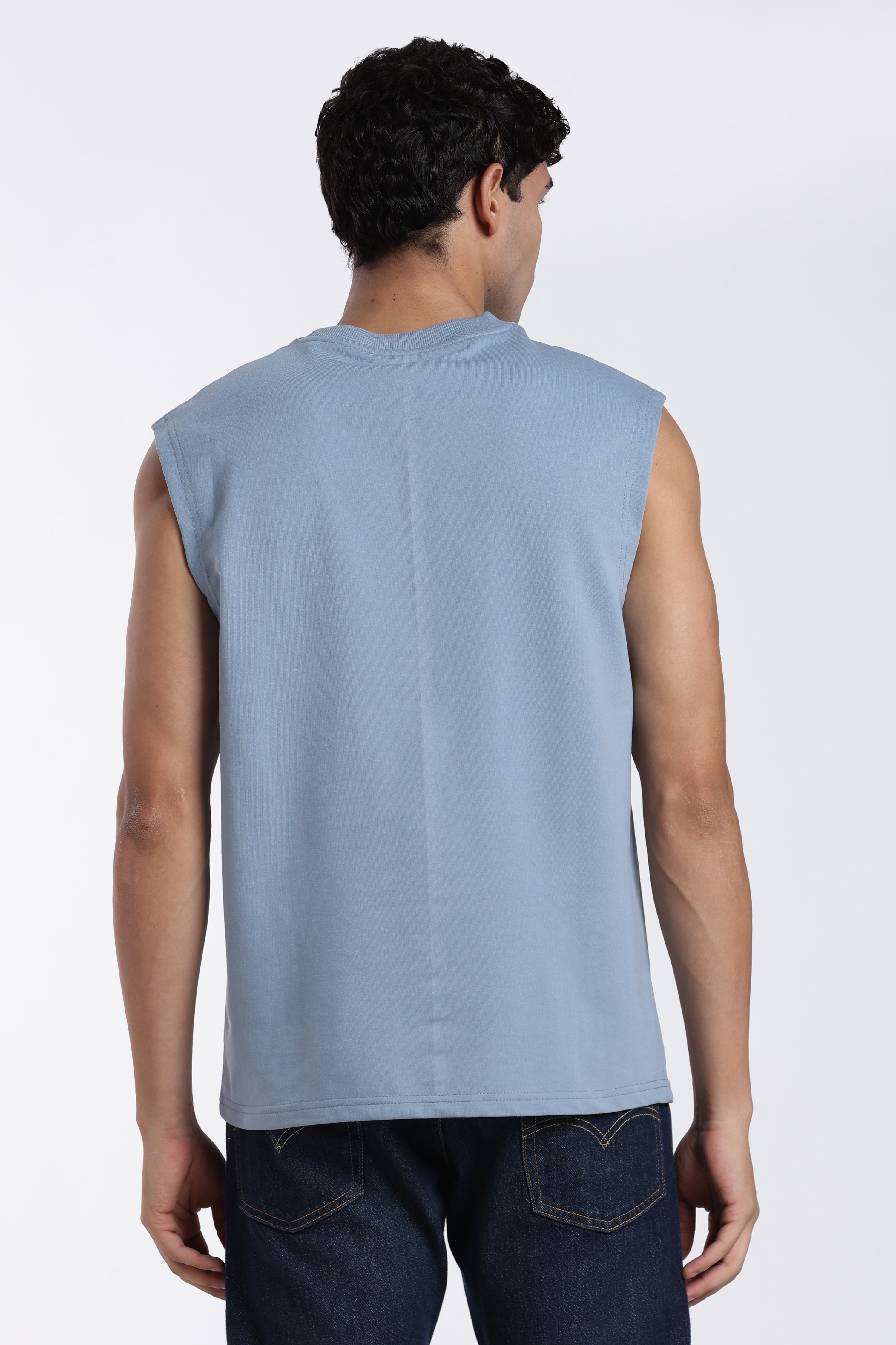 Blue Embossed Regular Fit T-Shirt for Men - Image 5
