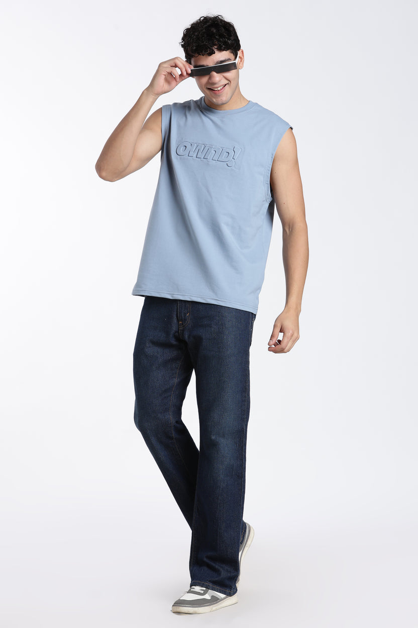 Blue Embossed Regular Fit T-Shirt For Men - Image 6