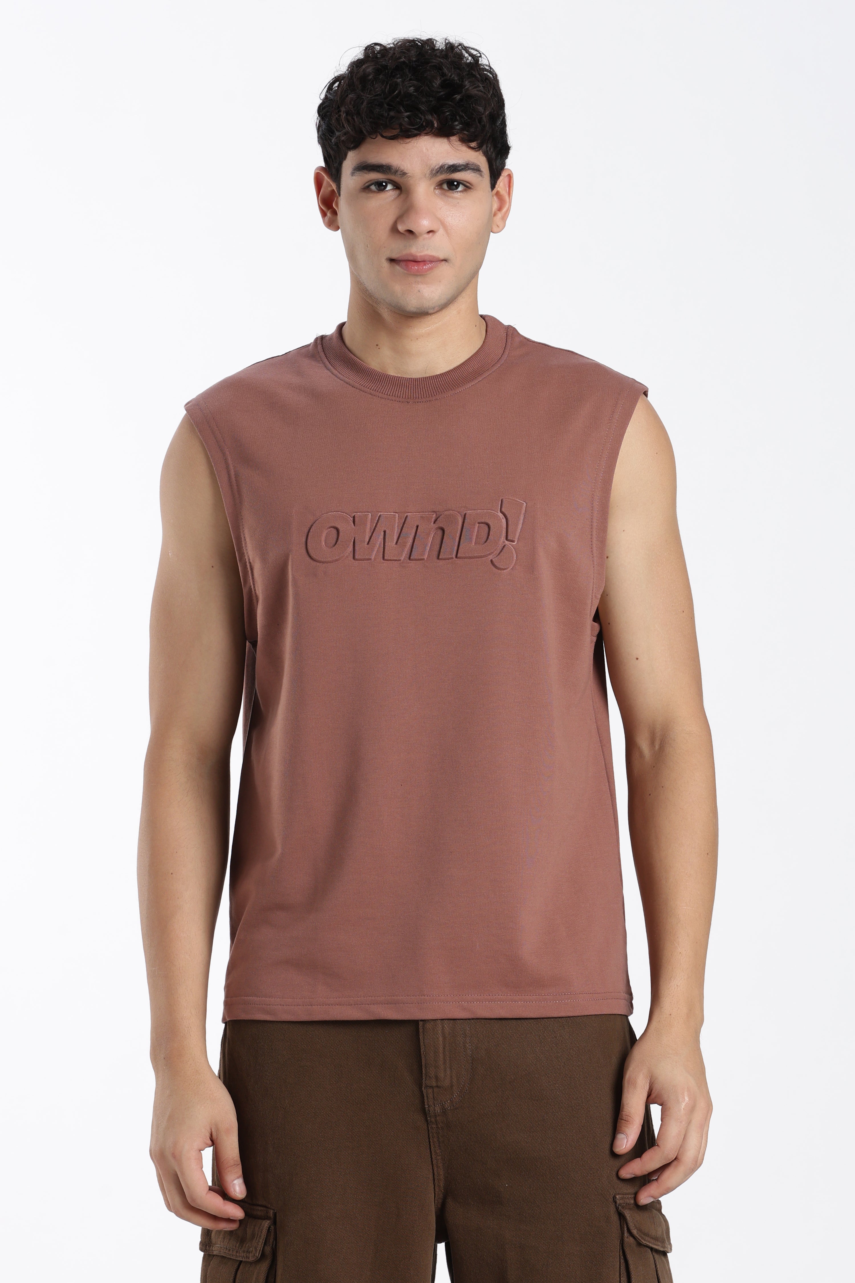 Brown Embossed Regular Fit T-Shirt for Men - Image 2