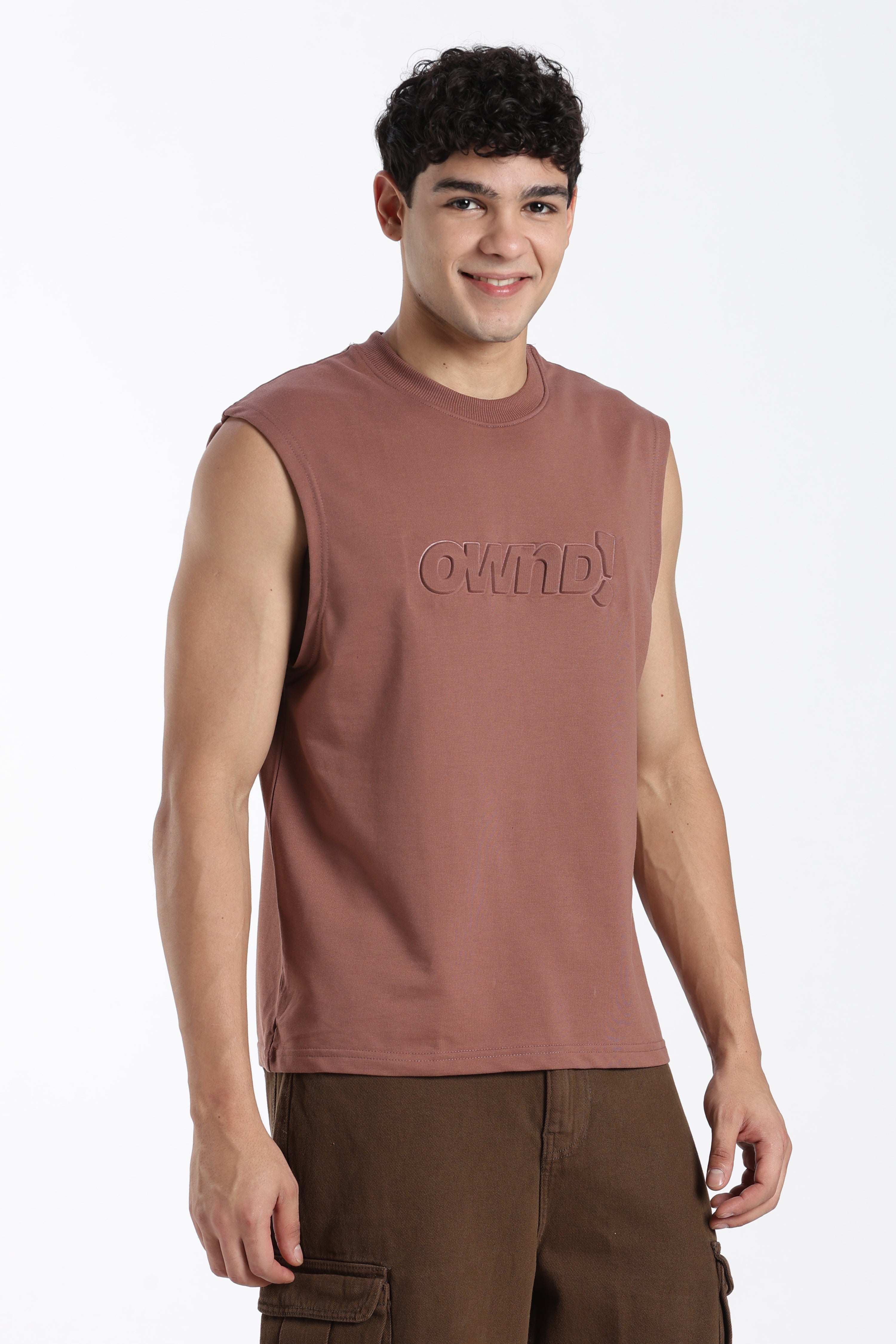 Brown Embossed Regular Fit T-Shirt for Men - Image 4