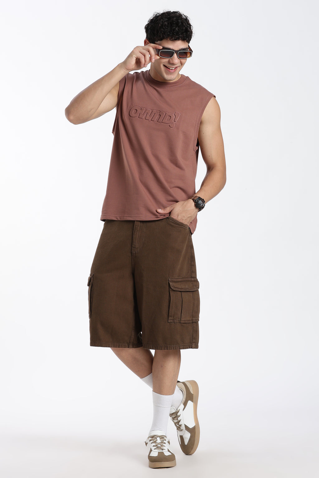Brown Embossed Regular Fit T-Shirt for Men - Image 6