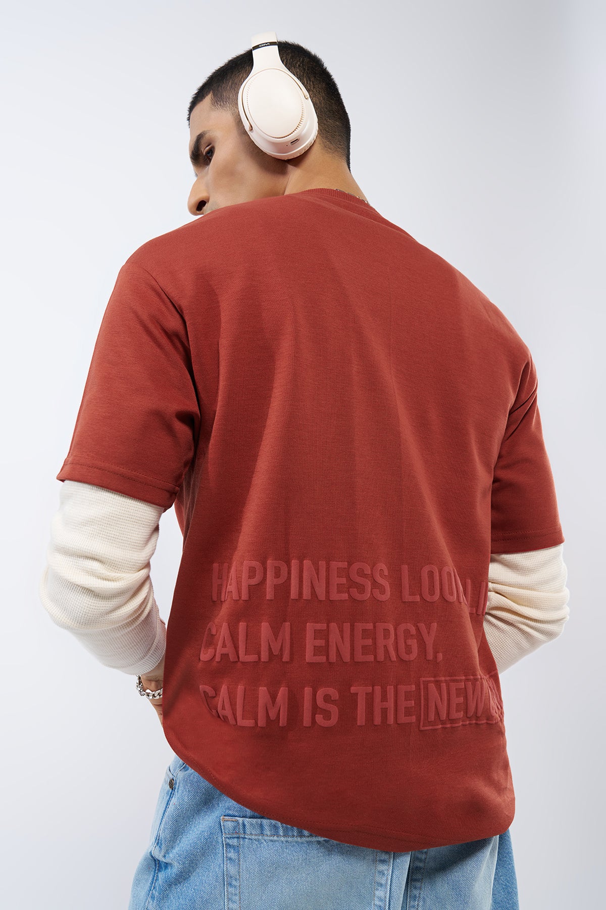 Red Embossed Regular Fit T-Shirt for Men - Image 1