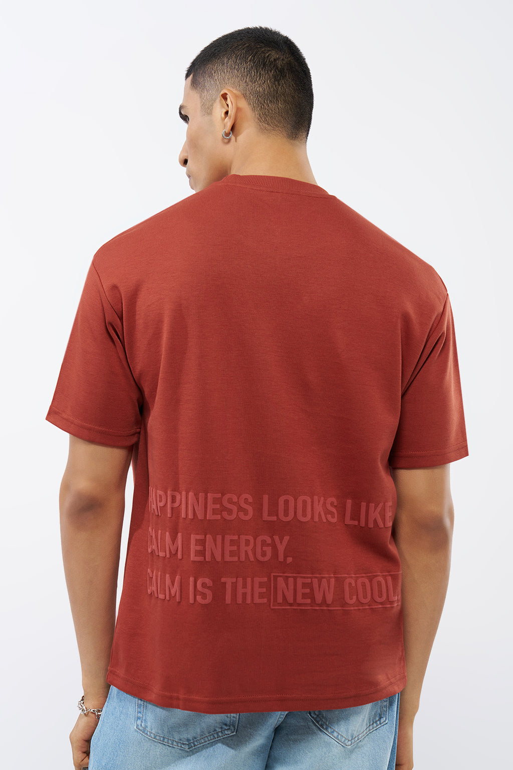 Red Embossed Regular Fit T-Shirt for Men - Image 5