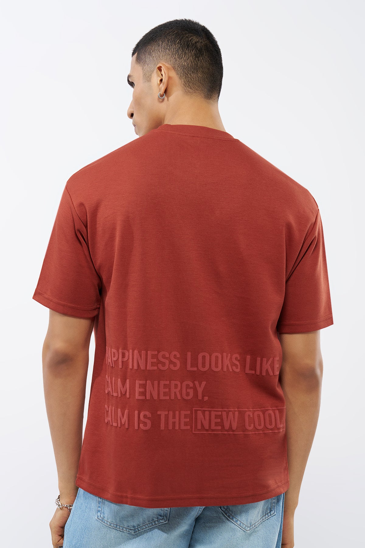 Red Embossed Regular Fit T-Shirt for Men - Image 5