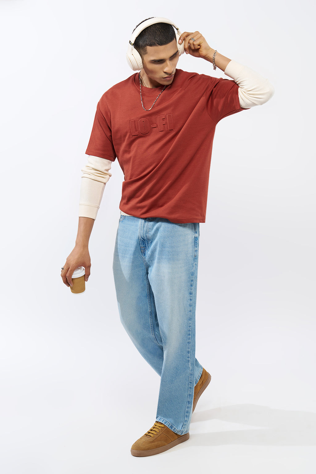Red Embossed Regular Fit T-Shirt for Men - Image 6