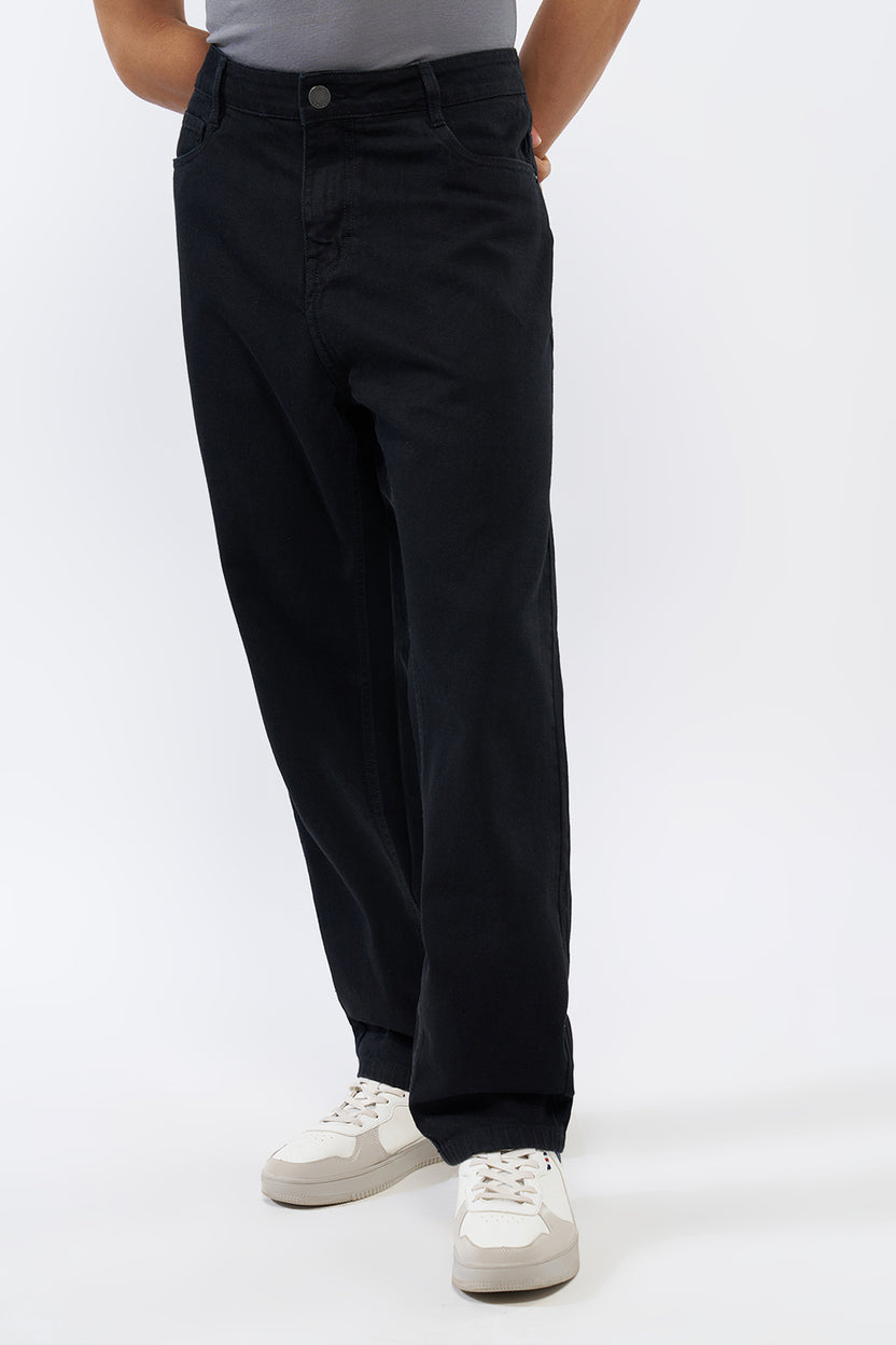 Black Solid Regular Fit Jeans For Men - Image 2