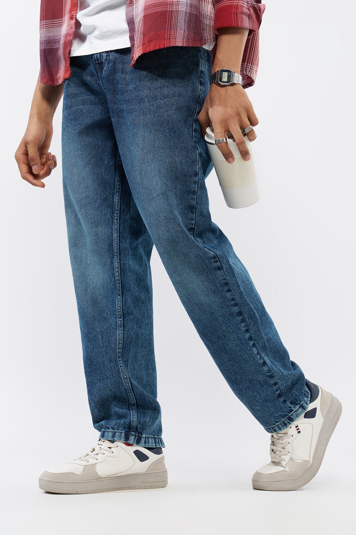 Blue Solid Regular Fit Jeans for Men - Image 1