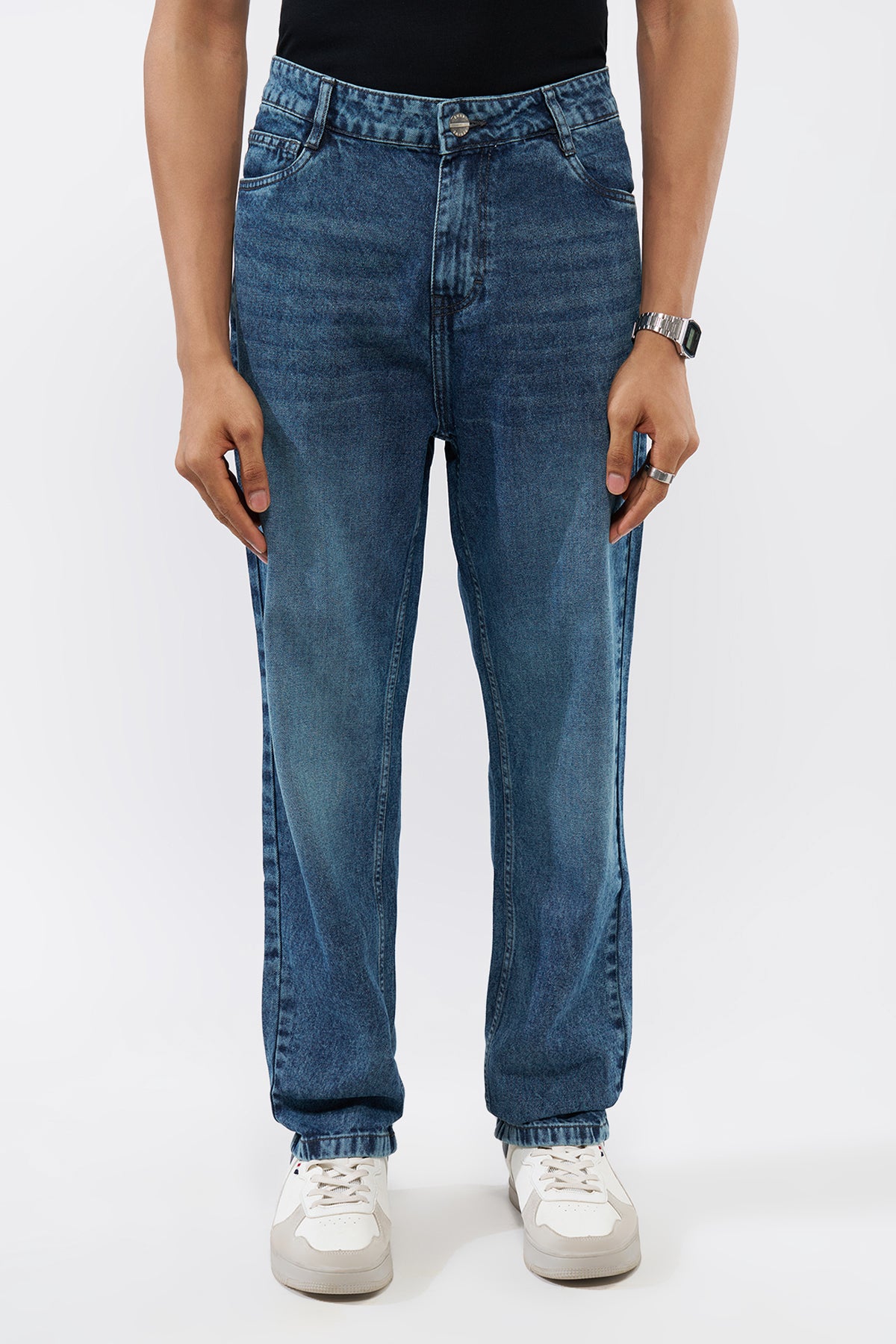 Blue Solid Regular Fit Jeans for Men - Image 2