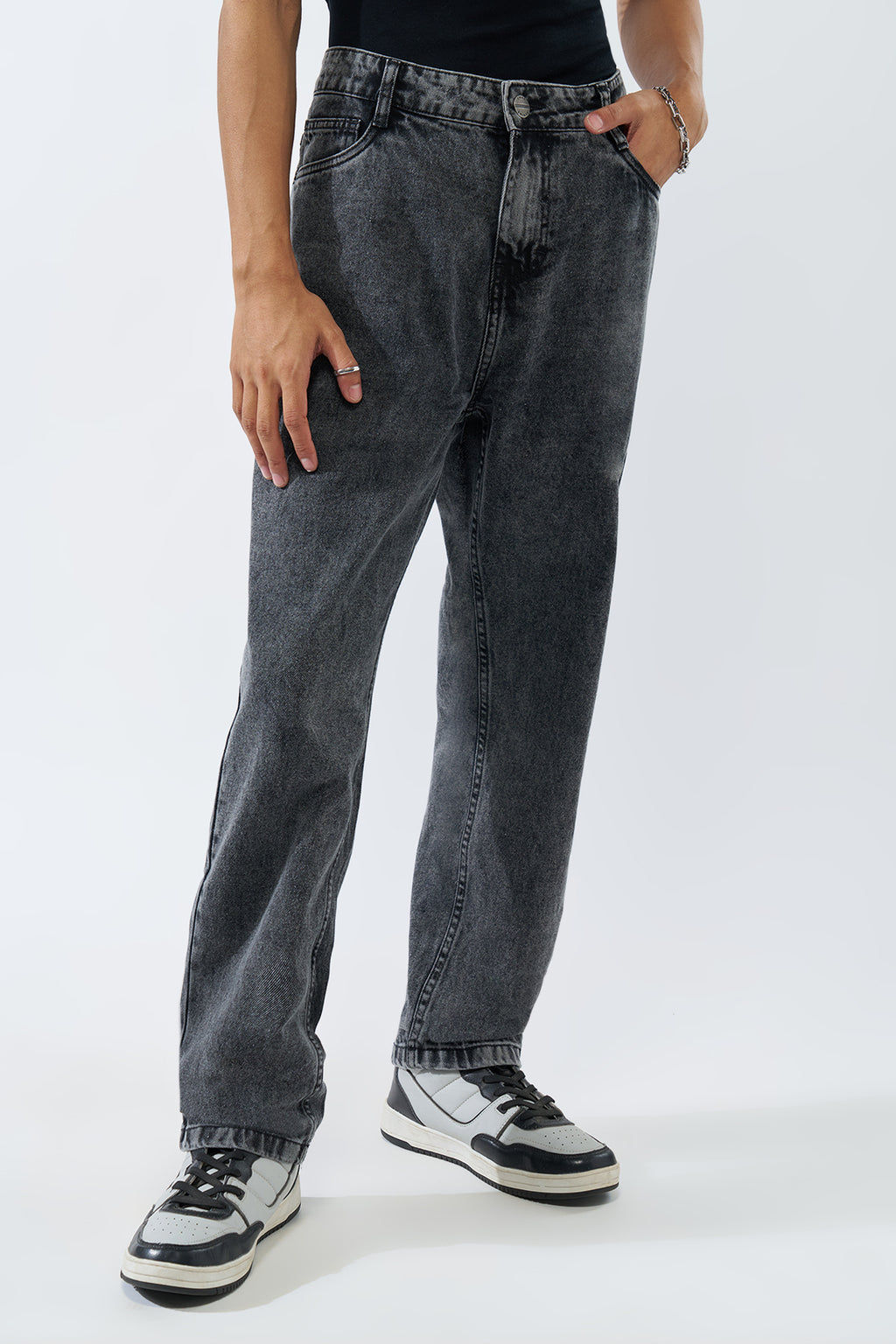 Charcoal Solid Regular Fit Jeans for Men - Image 2