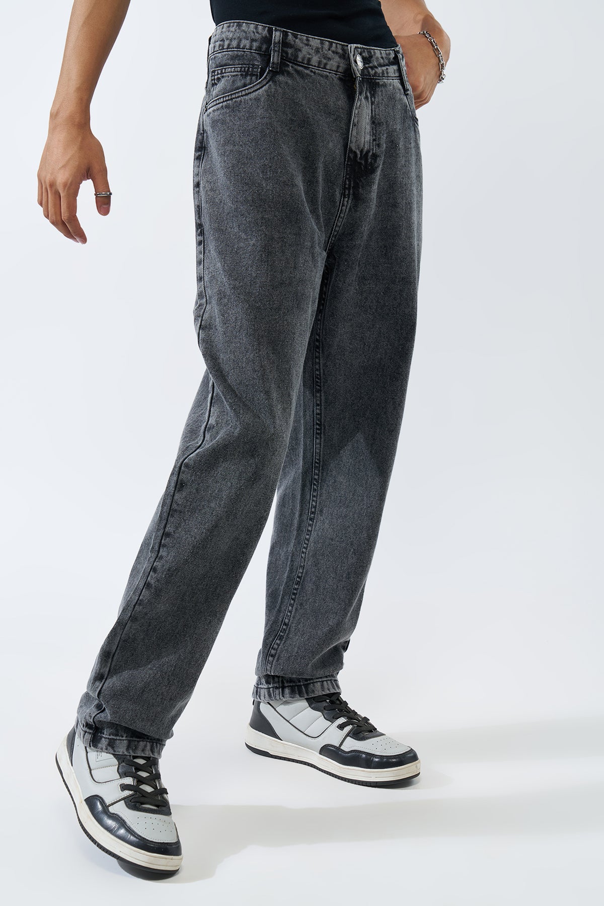 Charcoal Solid Regular Fit Jeans for Men - Image 4