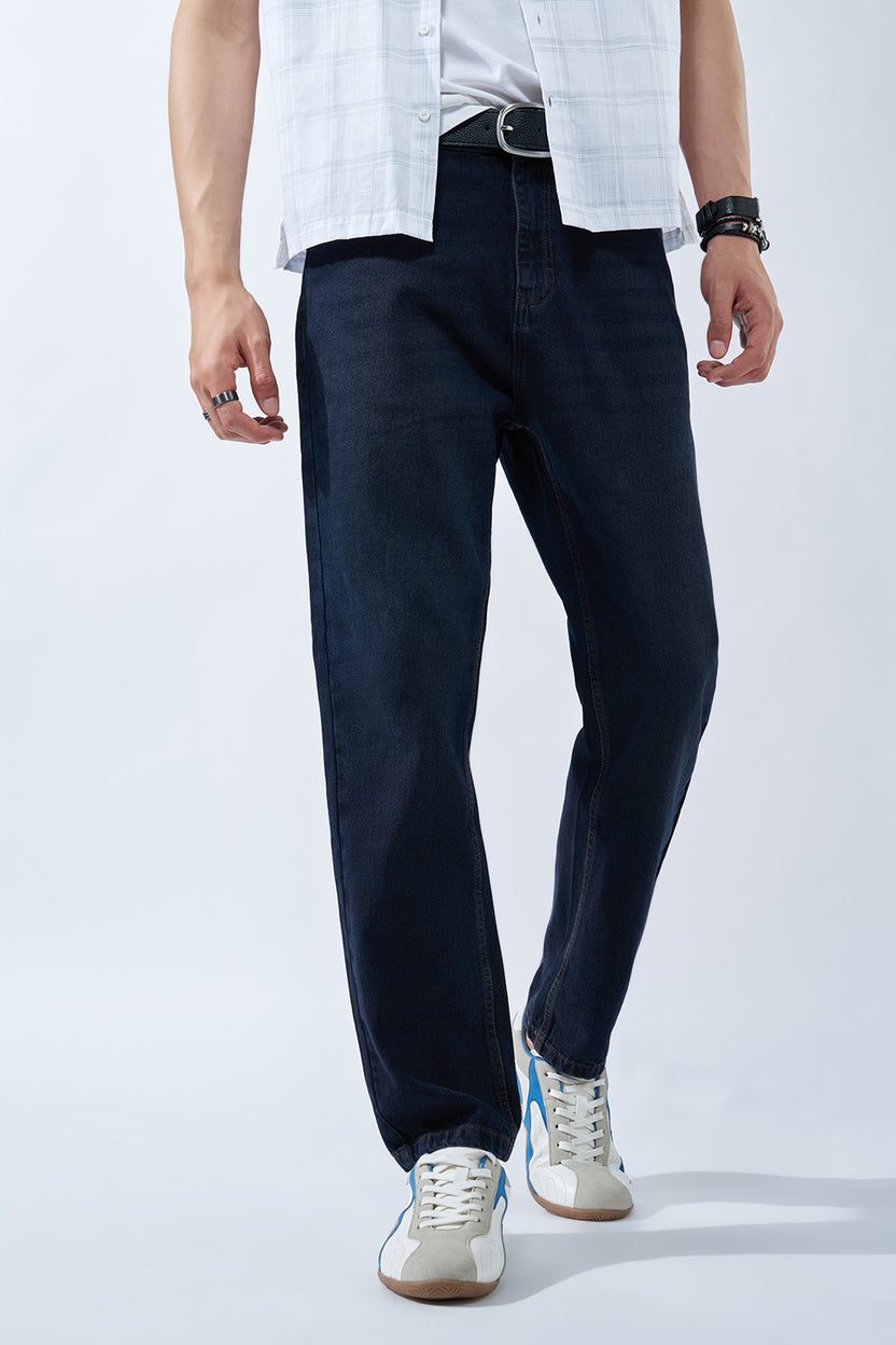 Dark Blue Washed Jeans For Men - Image 1