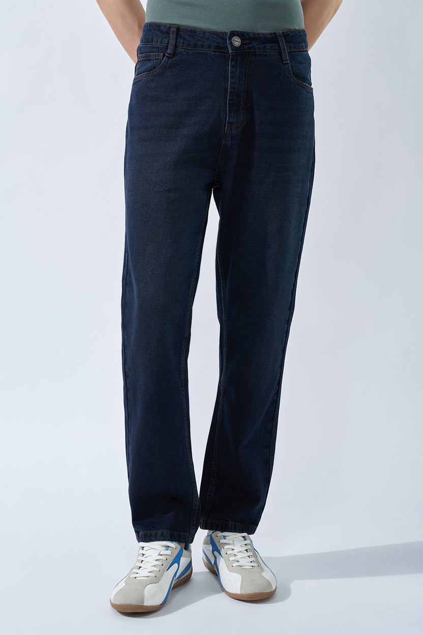 Dark Blue Washed Jeans For Men - Image 2