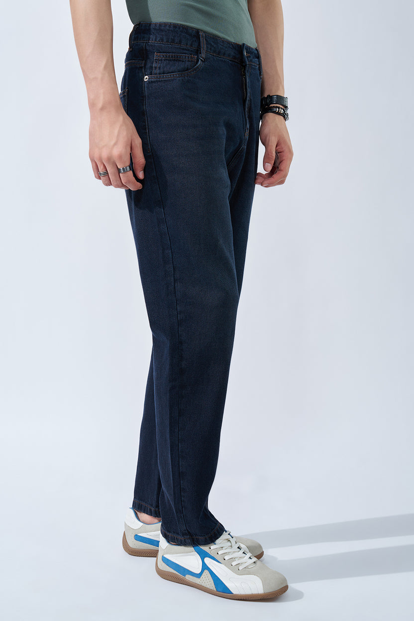 Dark Blue Washed Jeans For Men - Image 4