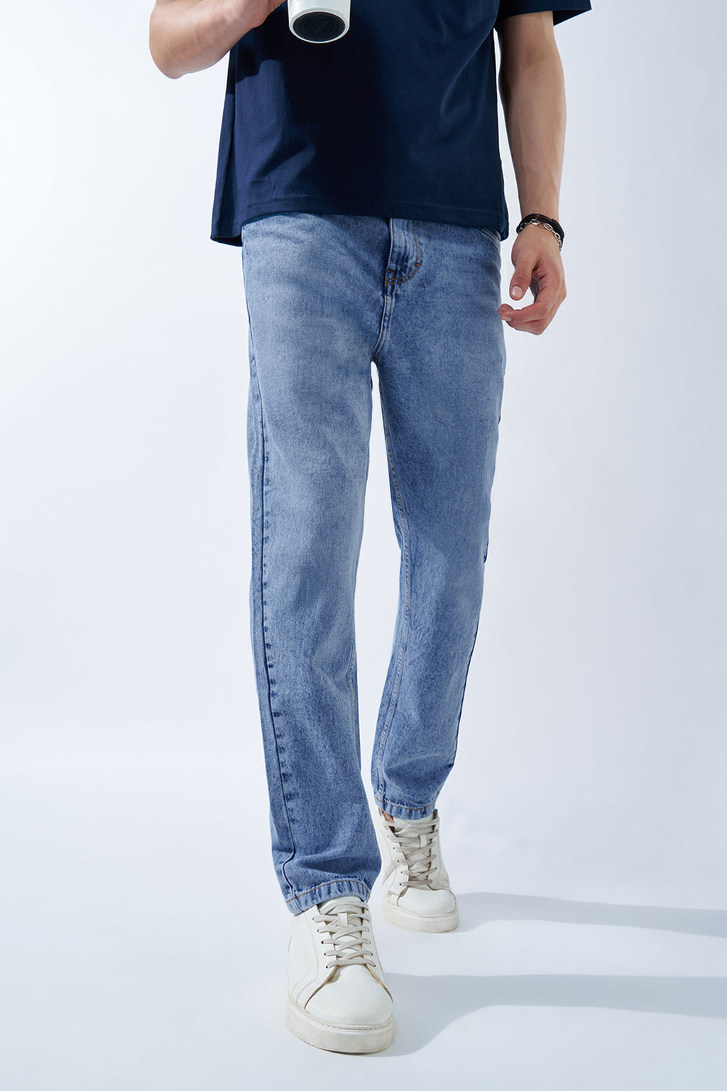 Light Blue Washed Jeans for Men - Image 1