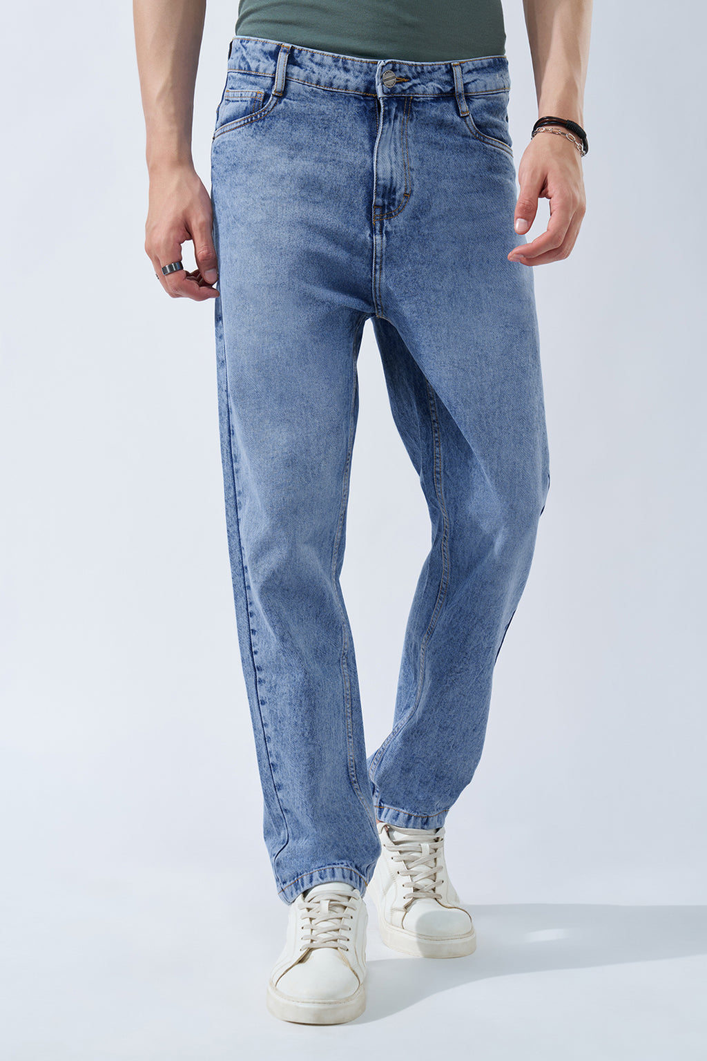 Light Blue Washed Jeans for Men - Image 2