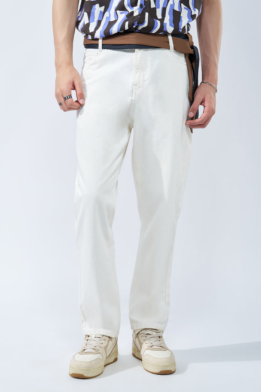 Off-White Solid Jeans For Men - Image 1