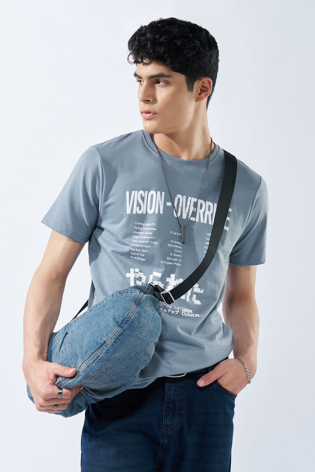 Light Blue Typographic T-Shirt for Men - Image 1