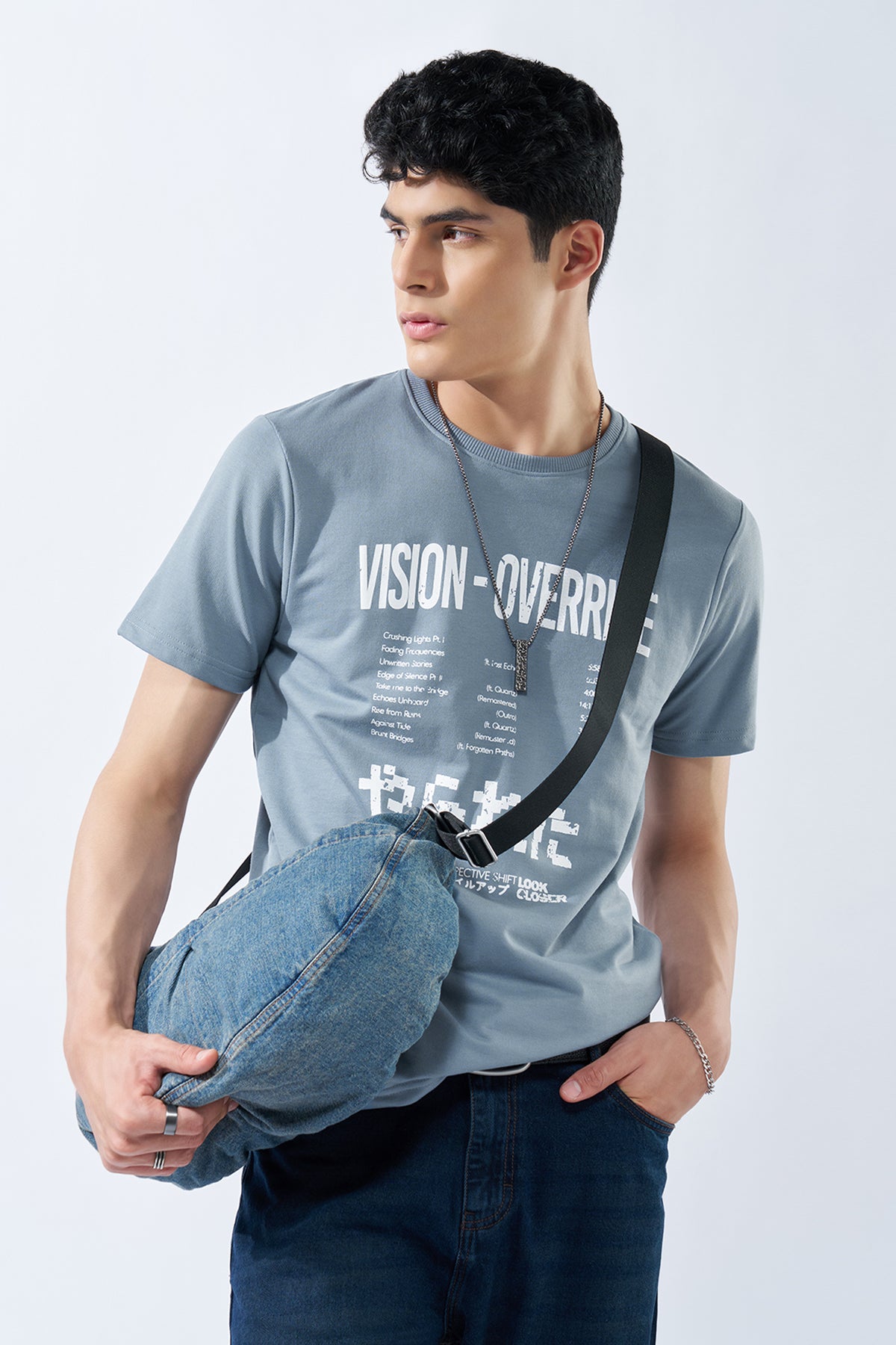 Light Blue Typographic T-Shirt for Men - Image 1