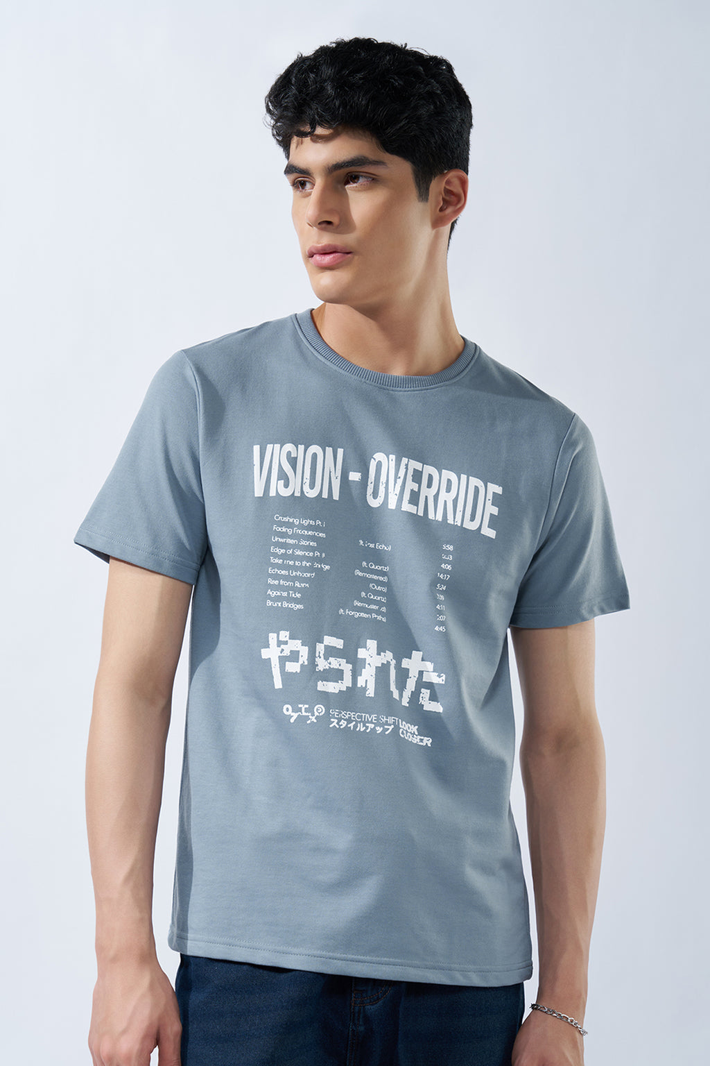 Light Blue Typographic T-Shirt for Men - Image 2